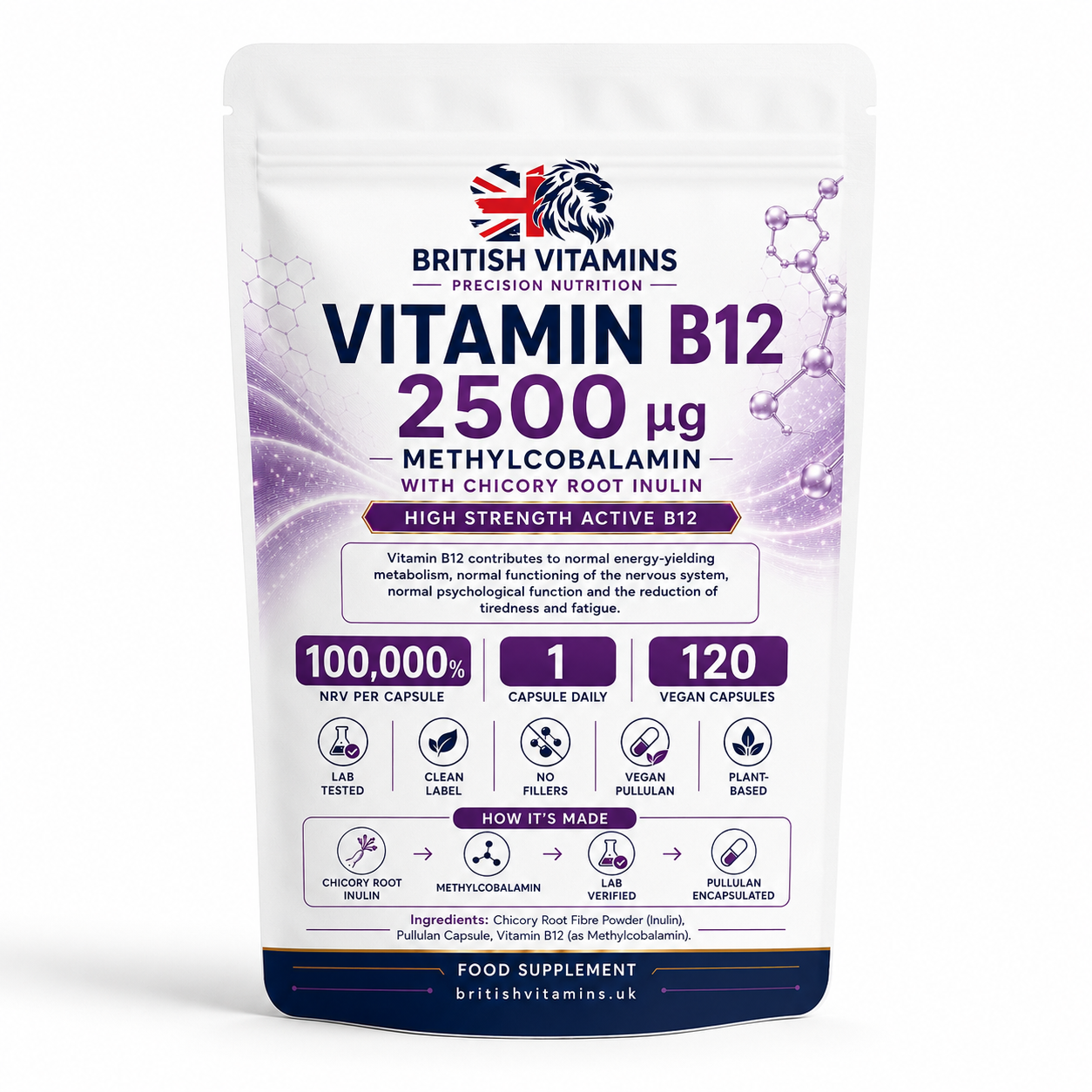 Vitamin B12 2500µg Methylcobalamin with Chicory Root Inulin