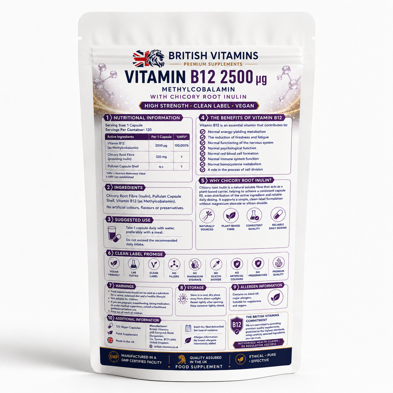 Vitamin B12 2500µg Methylcobalamin with Chicory Root Inulin