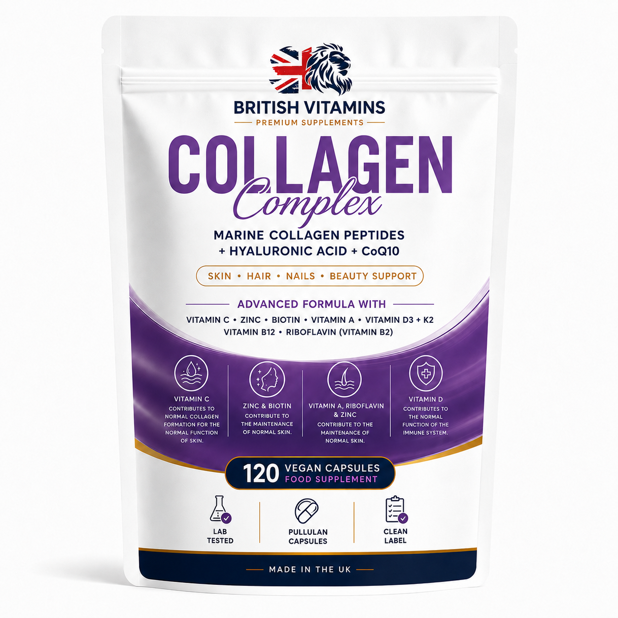 Collagen Marine,Hyaluronic Acid, CoQ10 & Multivitamins – A, C, D3, E, K2, B2, B12, Biotin, Zinc