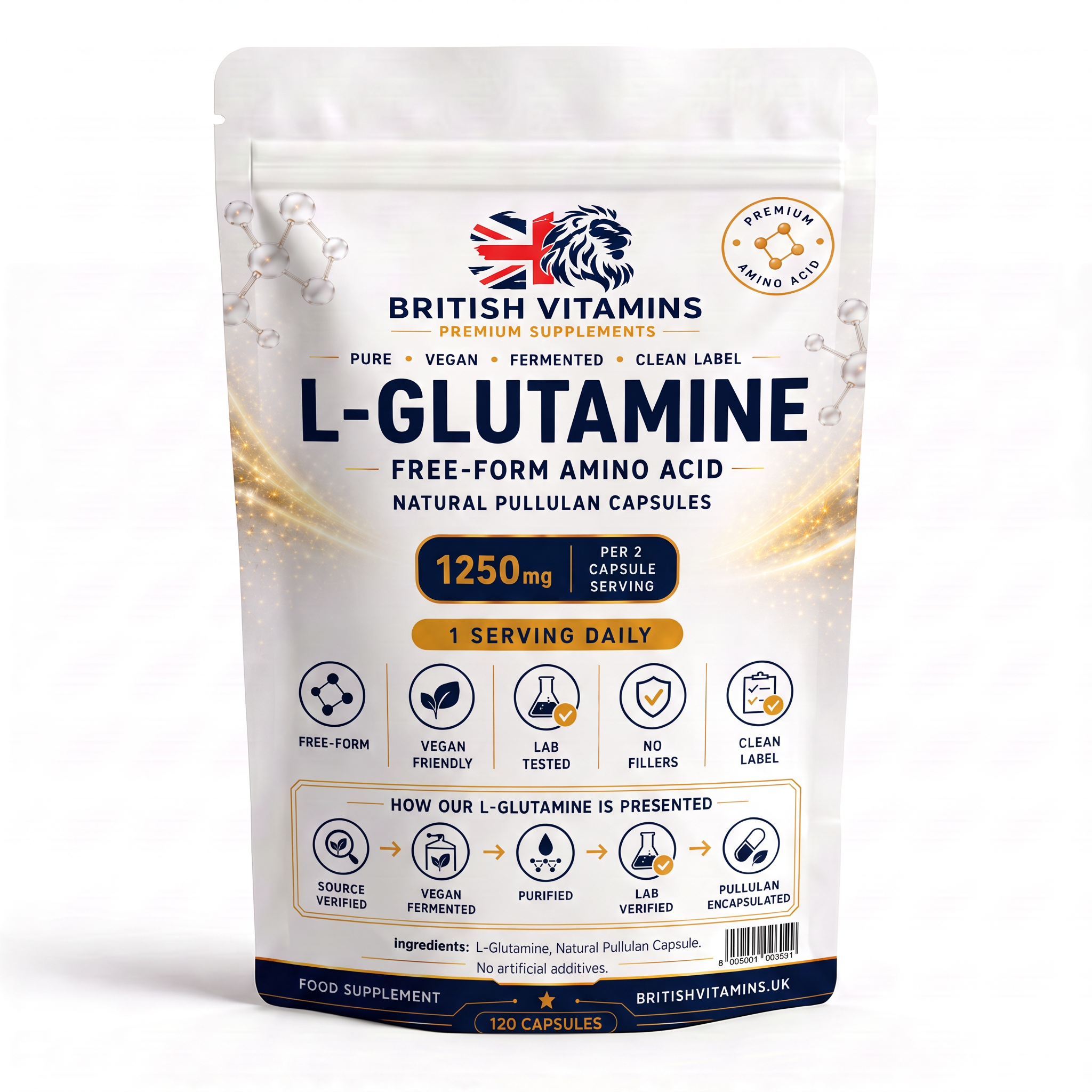 L-Glutamine 1250mg Free Form L Glutamine in Capsules