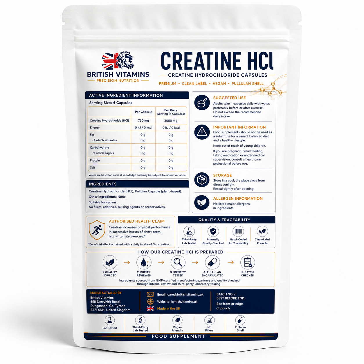Creatine Hydrochloride (HCl) 750 mg per Capsule