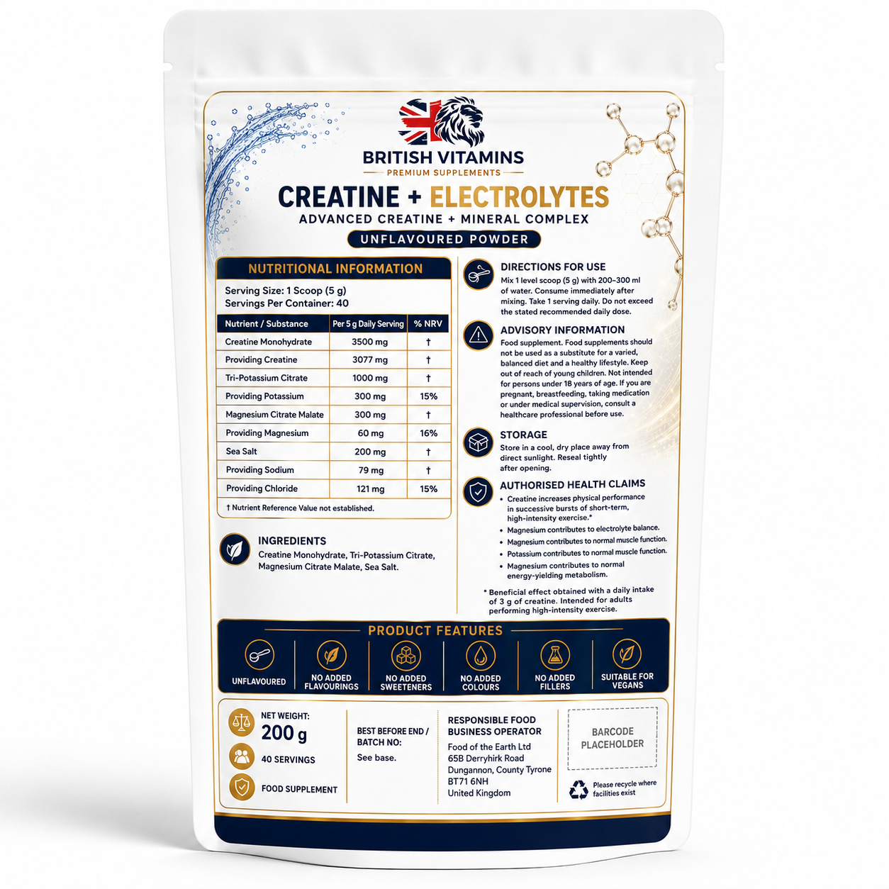 Creatine + Electrolytes Powder 200g | 40 Servings