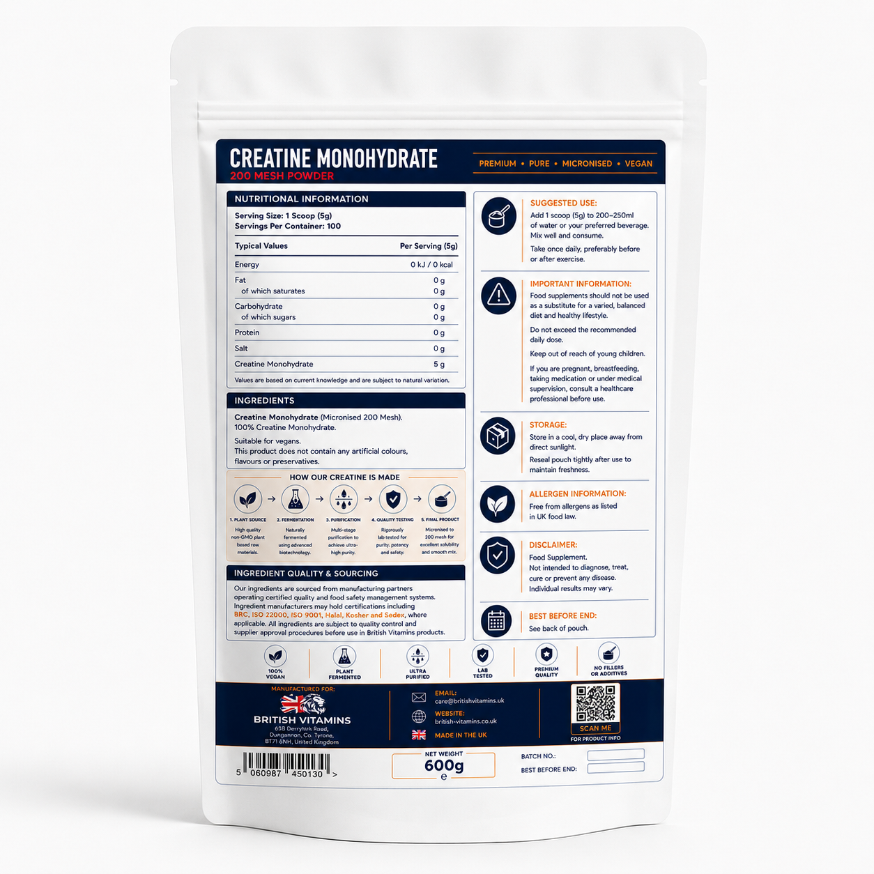 Creatine Monohydrate – 200 Mesh Lab Tested powder