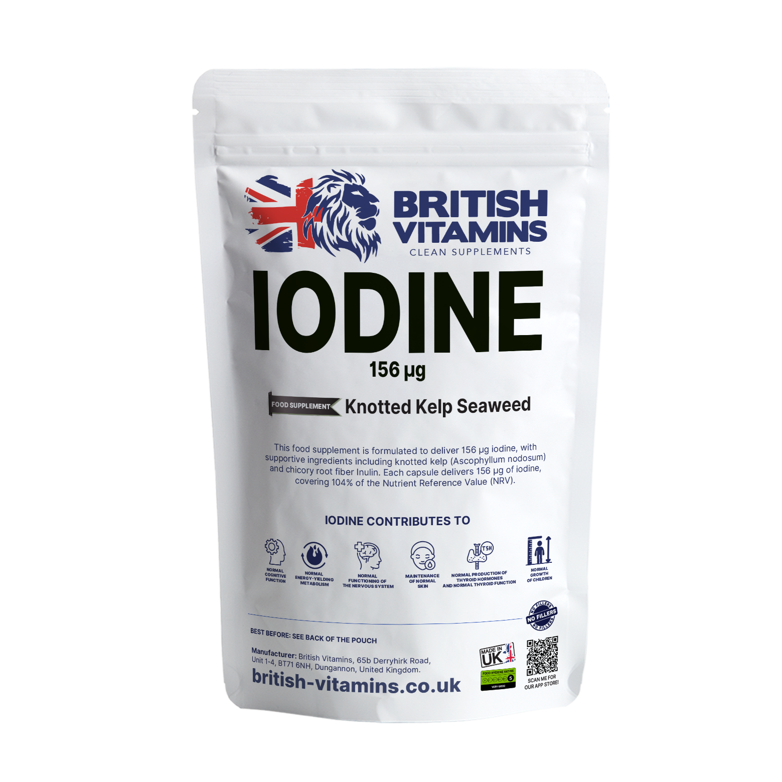 Iodine 156 µg (Knotted Kelp Seaweed) – Natural Vegan Food Supplement British Vitamins 60 Capsules