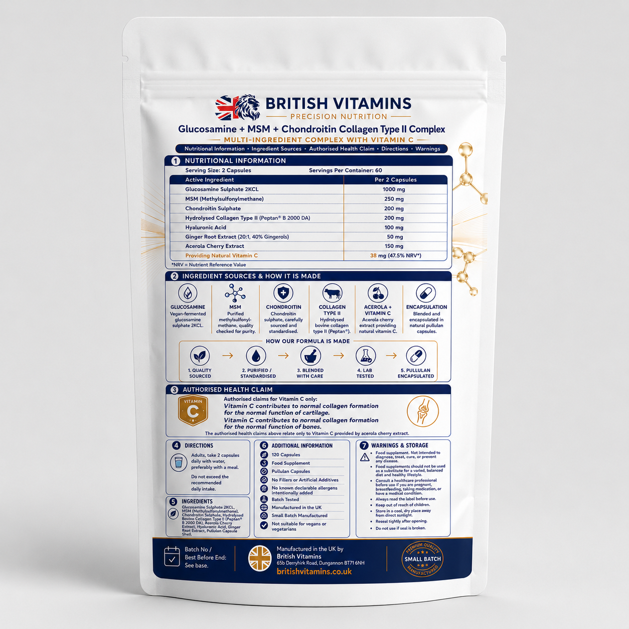 Glucosamine Complex with MSM, Collagen, Hyaluronic, Chondroitin, and Vitamin C Ginger