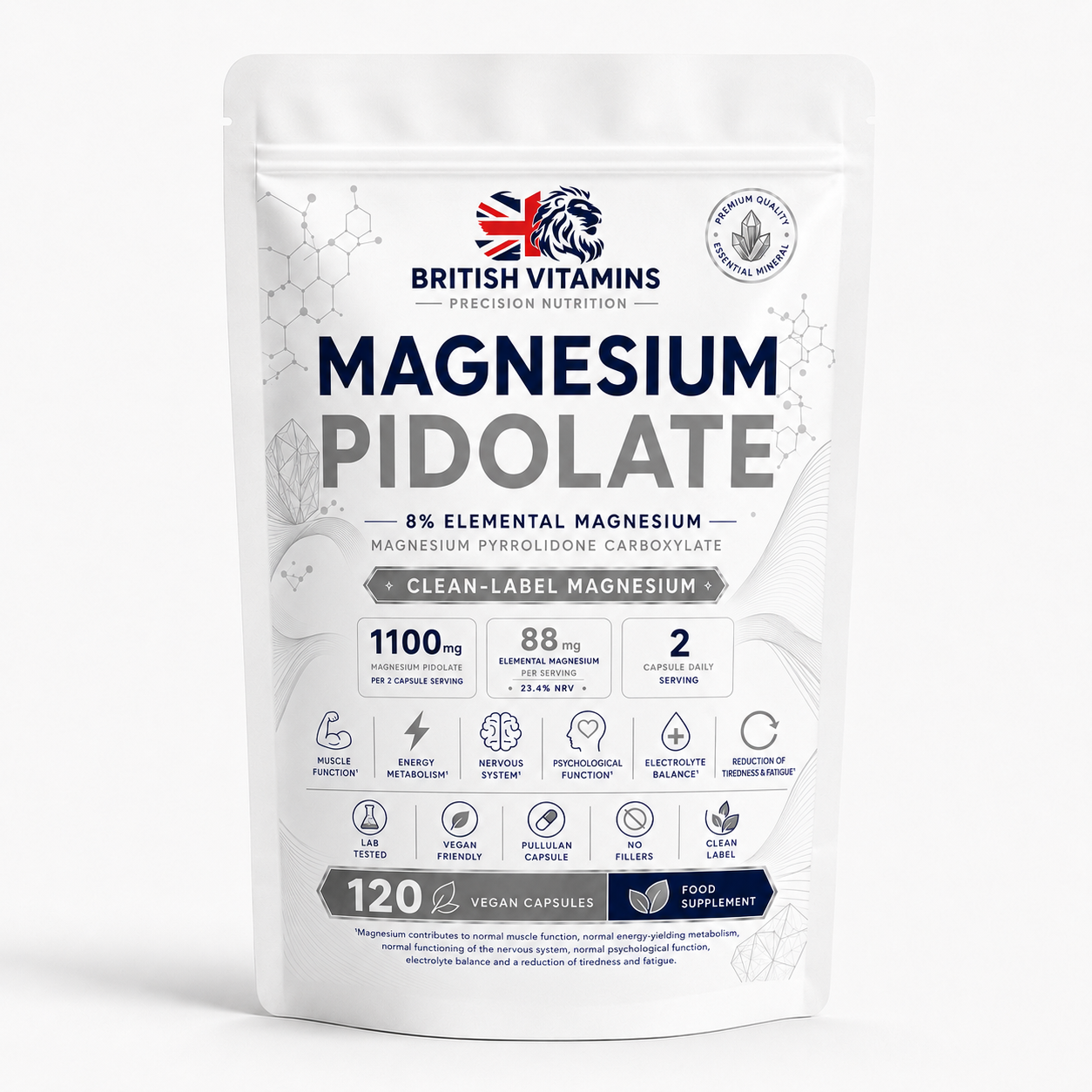 Magnesium Pidolate – 120 Vegan Capsules