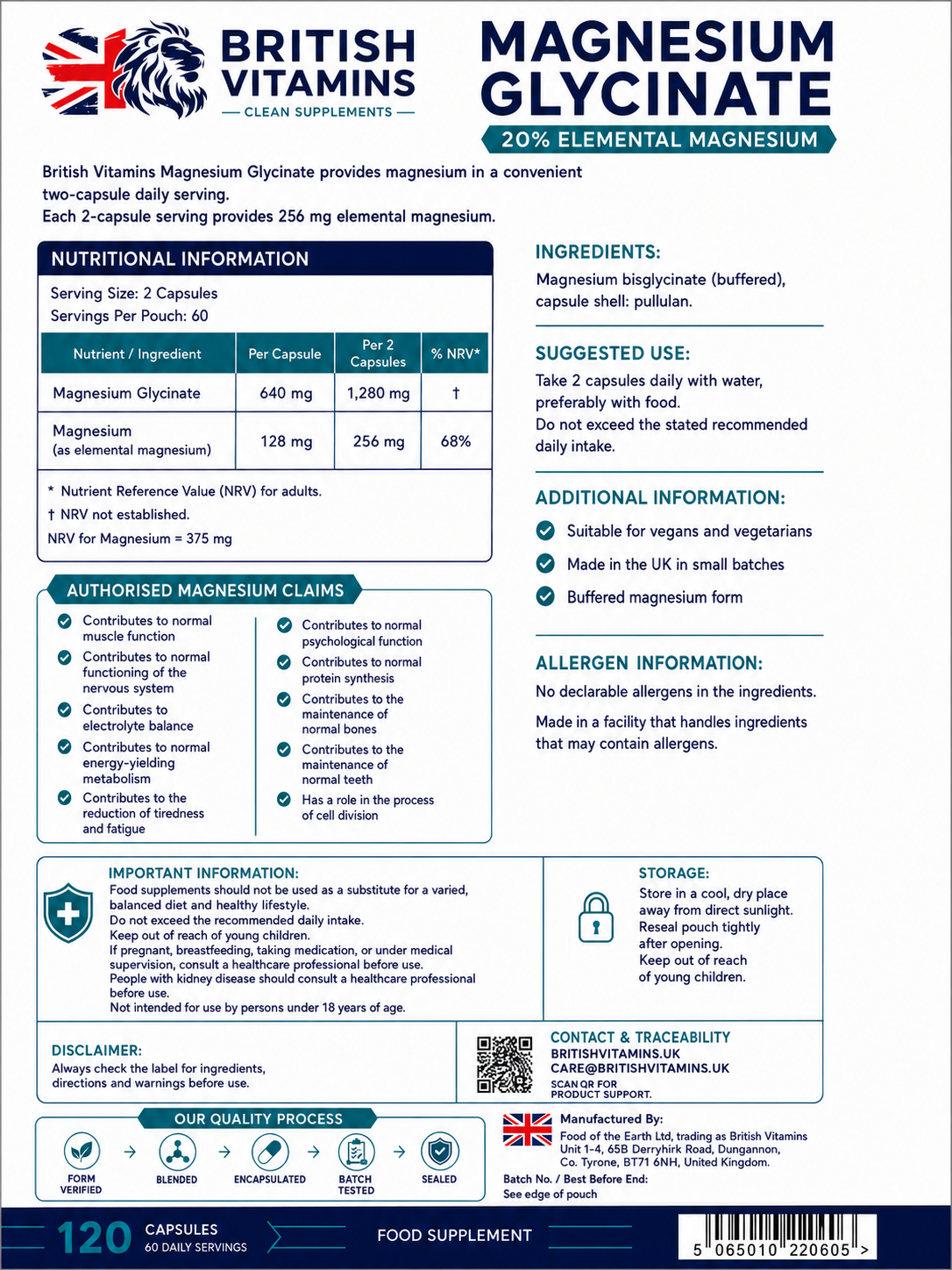 Magnesium Glycinate contains 20% elemental magnesium