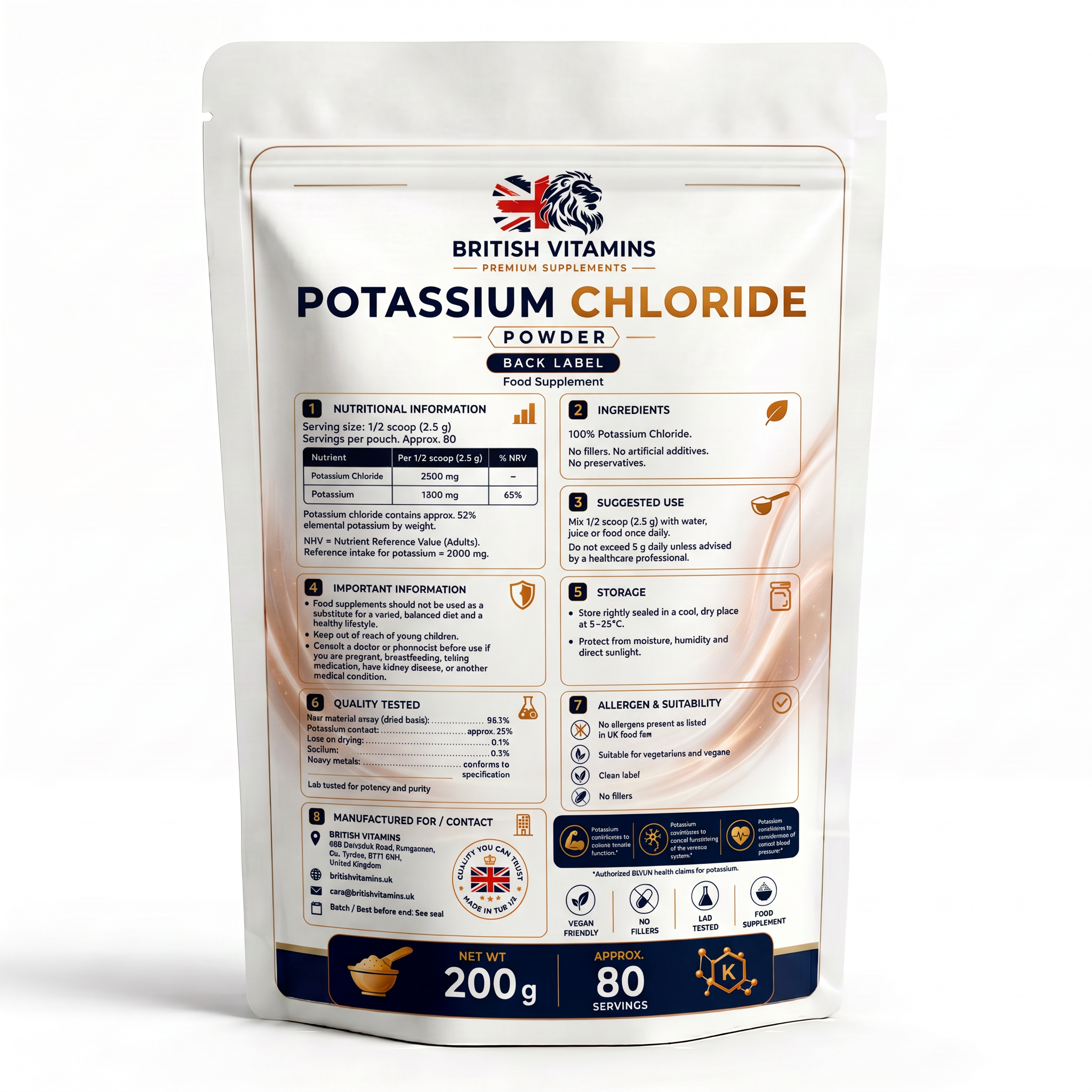 Potassium Chloride Powder – 100% Pure | 200g | Approx. 80 Servings