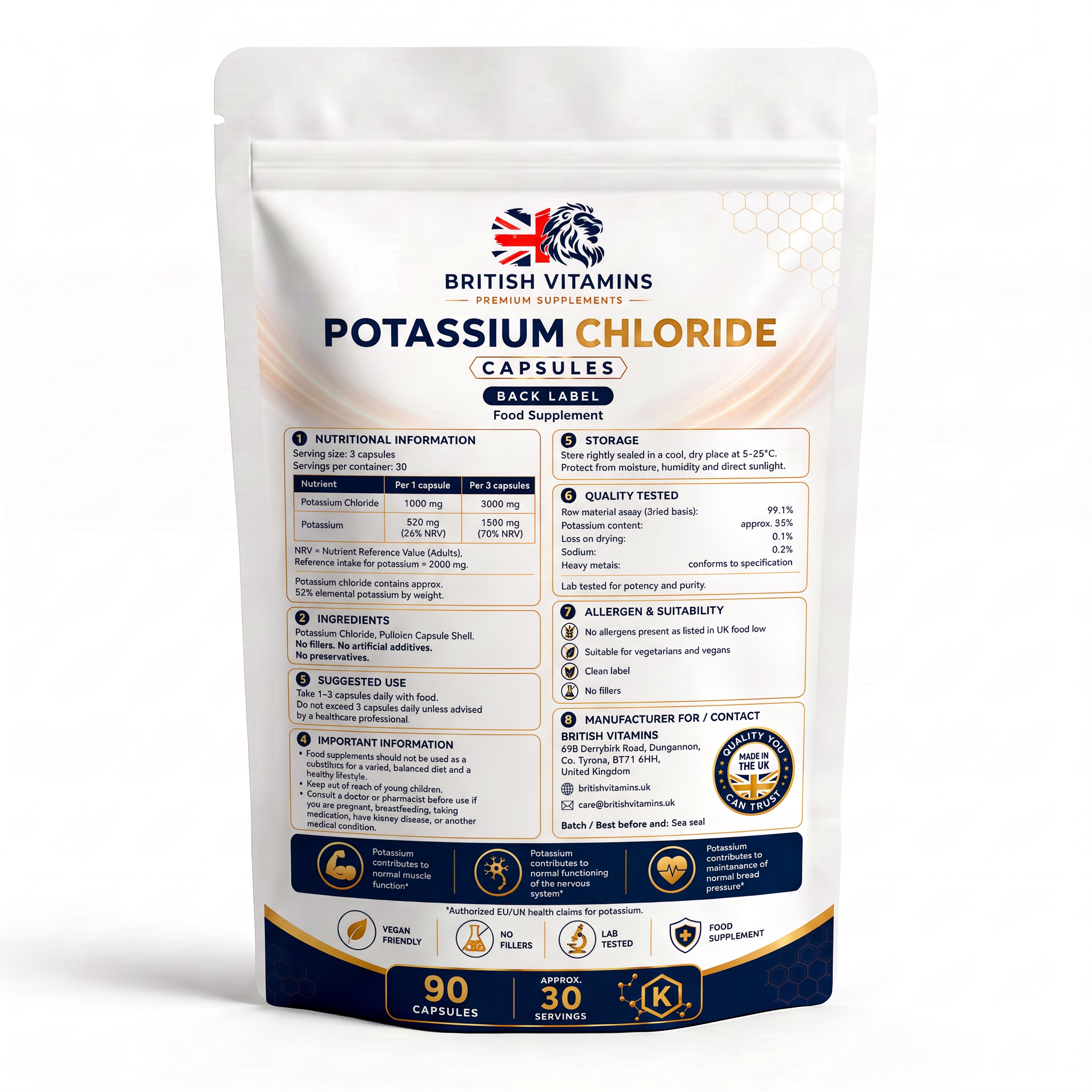 Potassium Chloride Capsules 90 | British Vitamins