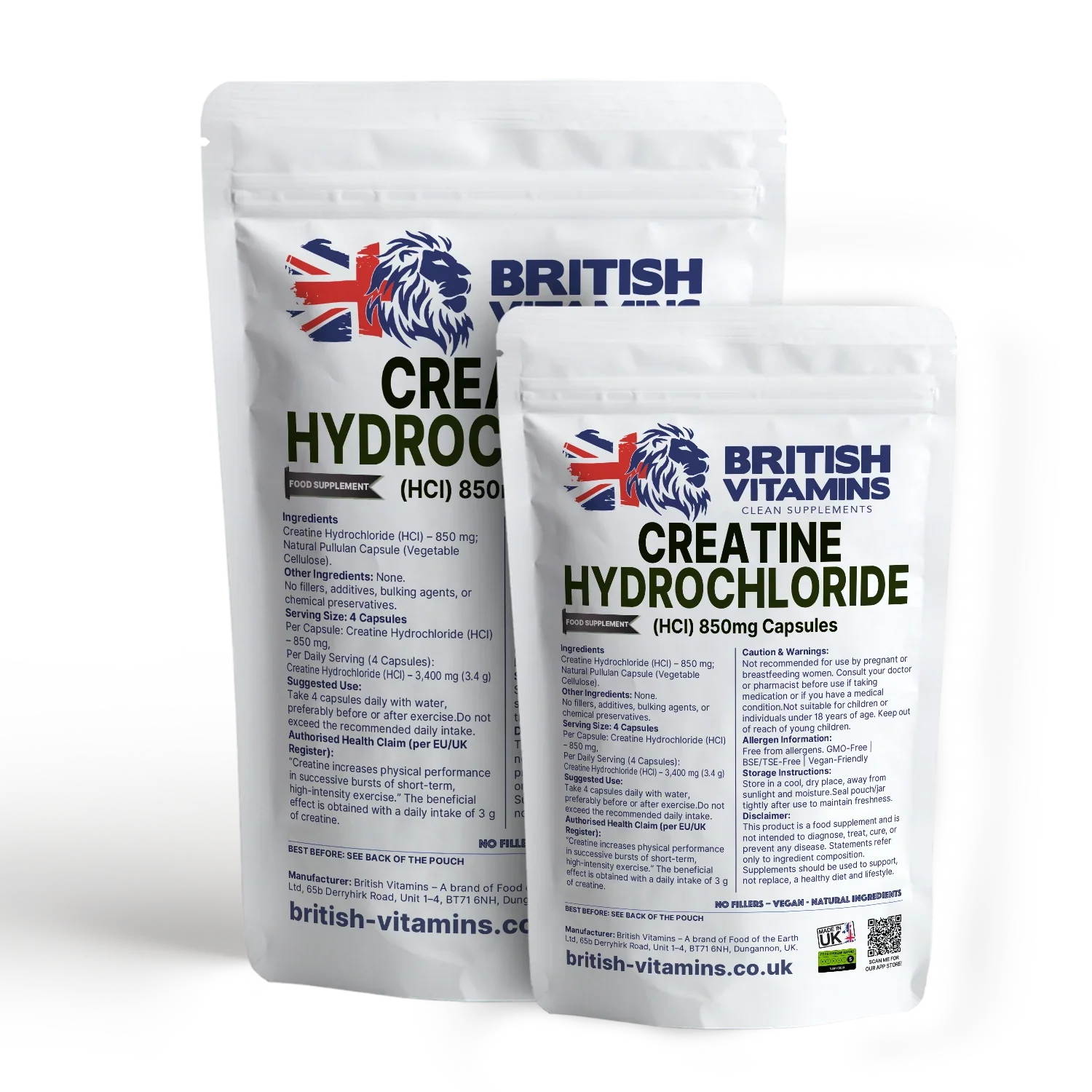 Creatine Hydrochloride (HCl) 850 mg per Capsule British Vitamins