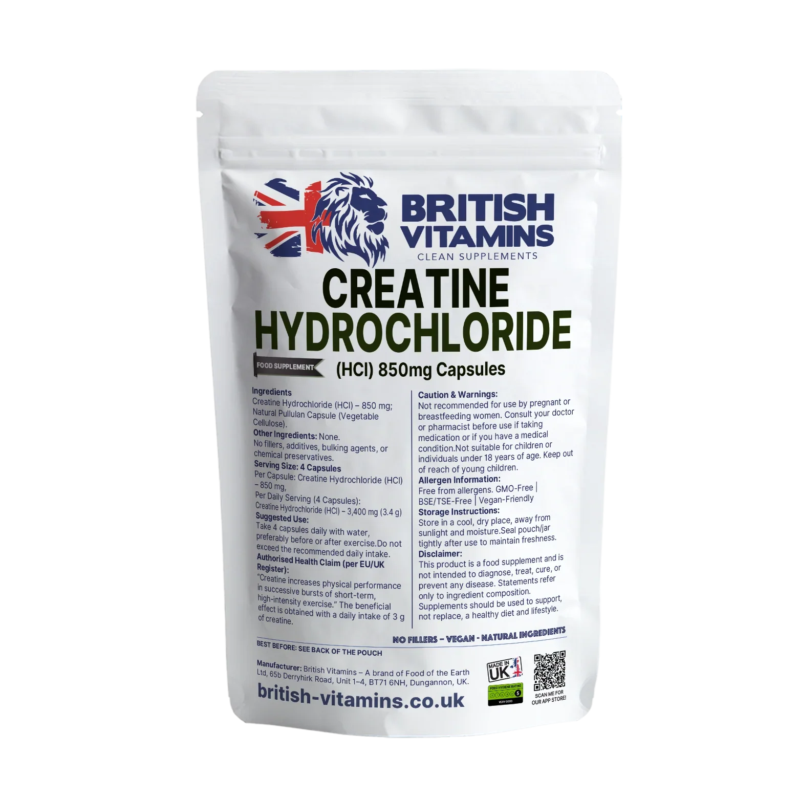 Creatine Hydrochloride (HCl) 850 mg per Capsule - BritishVitaminsuk