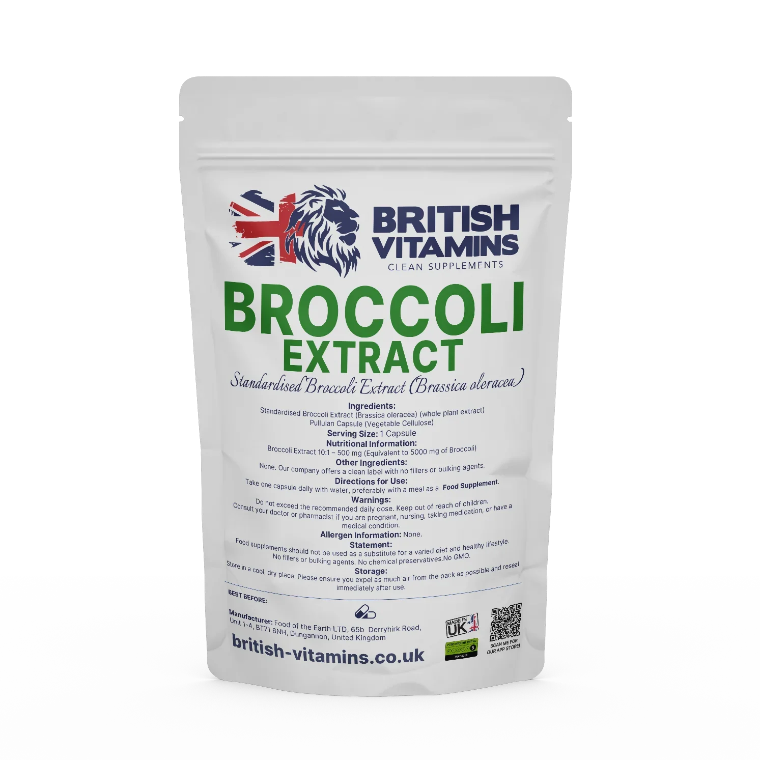 British Vitamins Broccoli Extract food supplement capsules pouch, clean supplements category