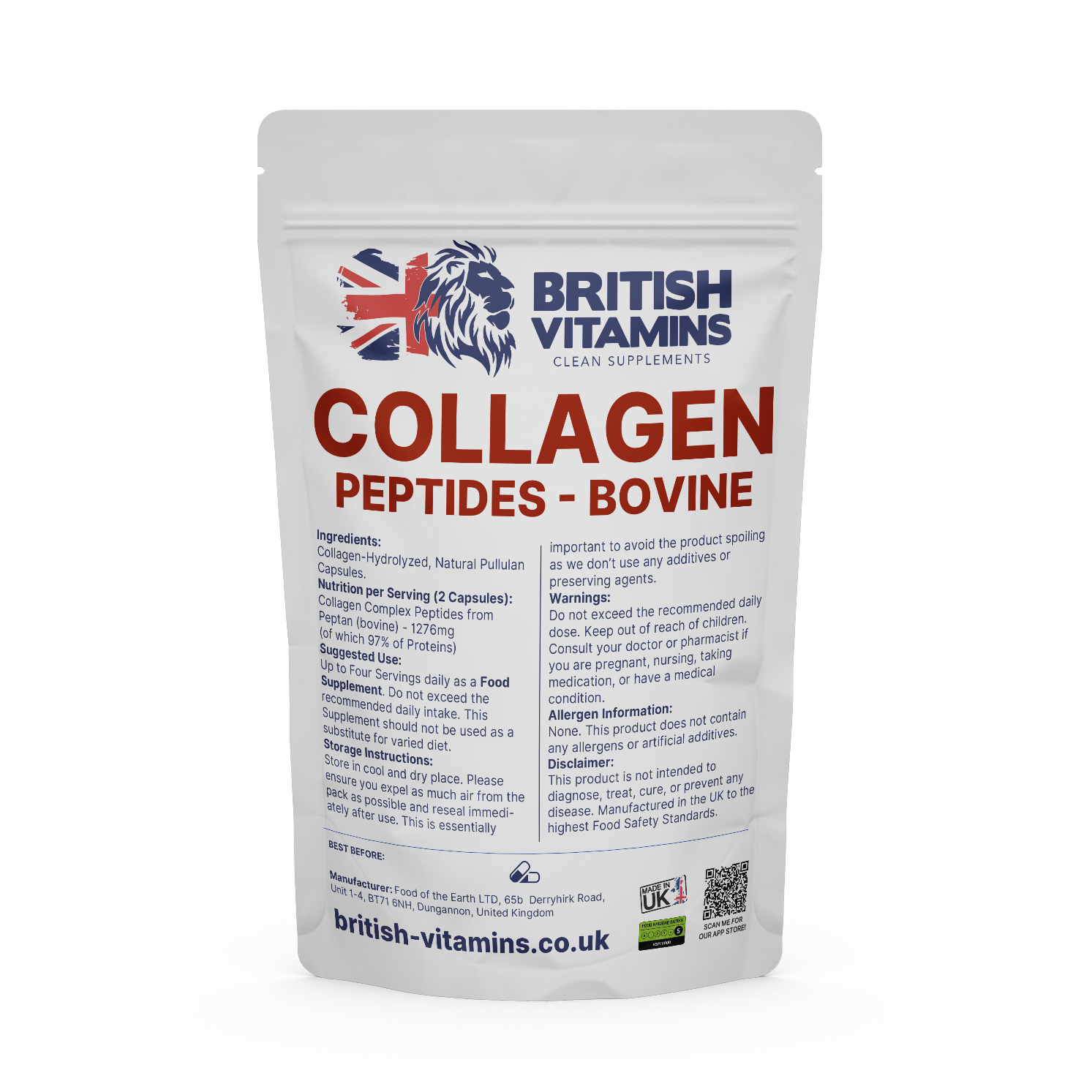 Collagen Peptides Hydrolysed Bovine in Capsules - BritishVitaminsuk