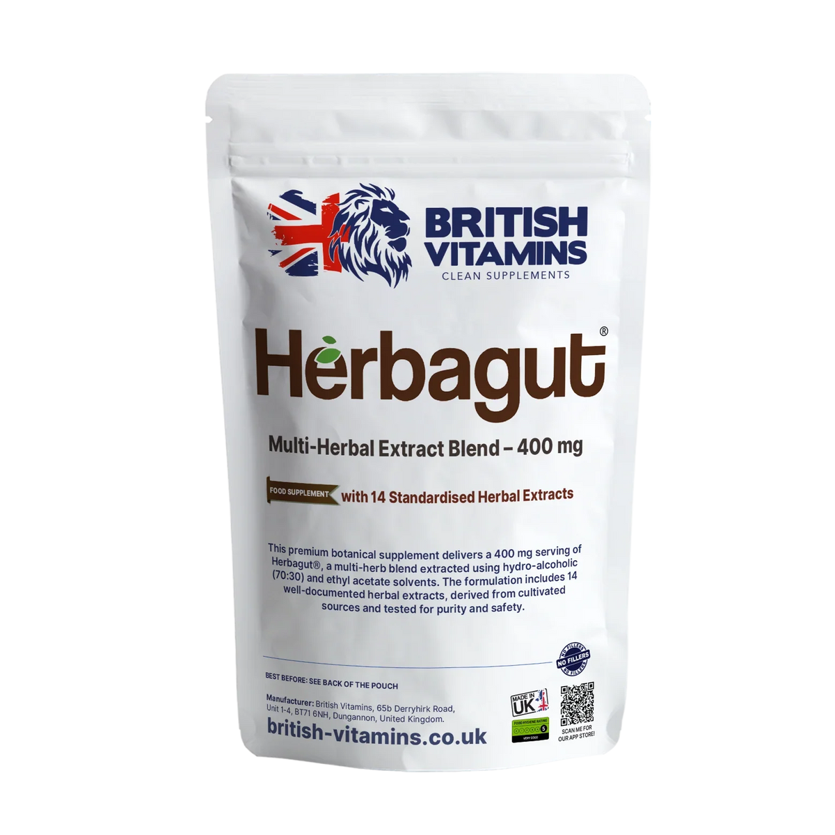 British Vitamins Herbagut Multi-Herbal Extract Blend 400 mg 60 capsules food supplement pouch