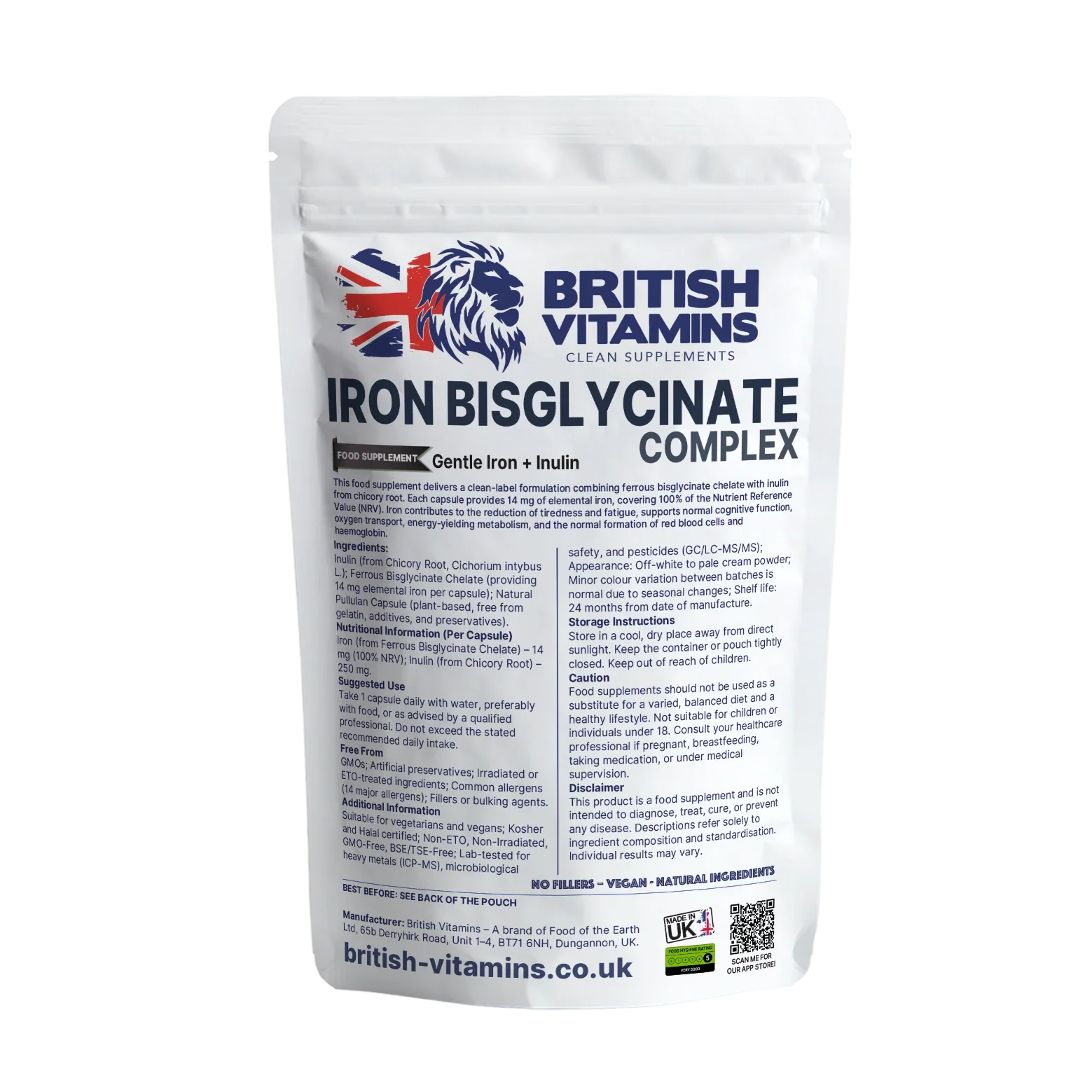 Iron from Ferrous Bisglycinate Chelate 14 mg - BritishVitaminsuk