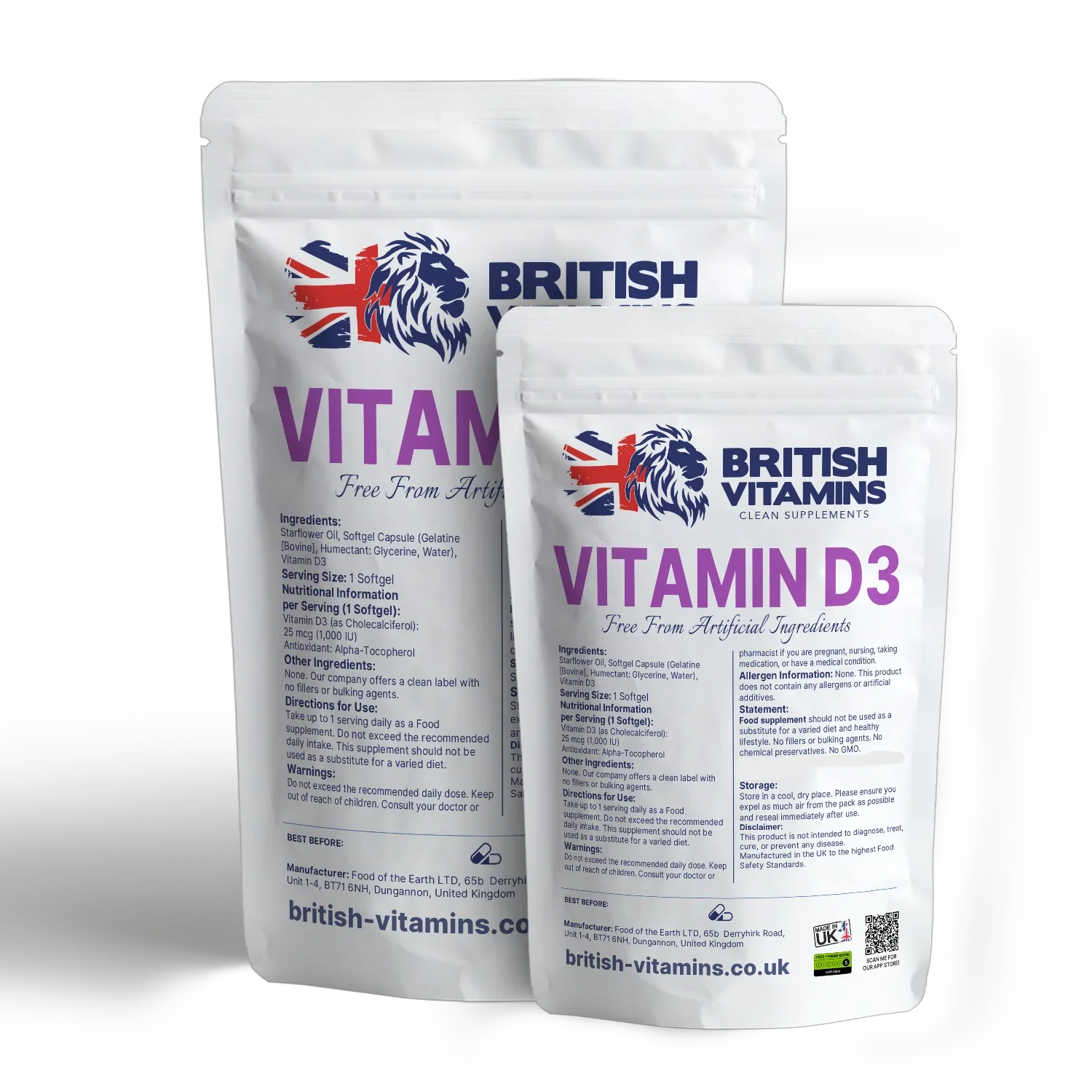 British Vitamins Vitamin D3 Food Supplement softgel capsules packaging clean supplements