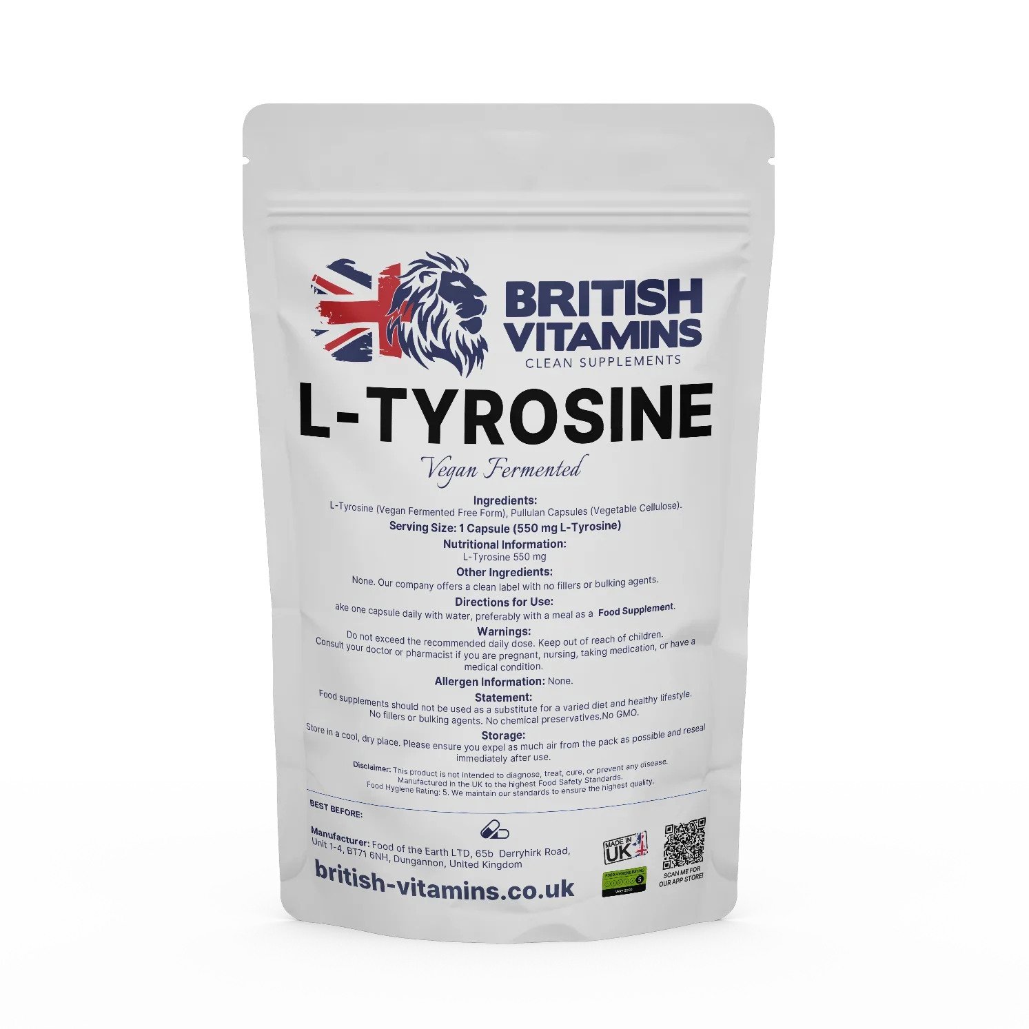 L-Tyrosine Food Supplement British Vitamins 5 capsules (sample)