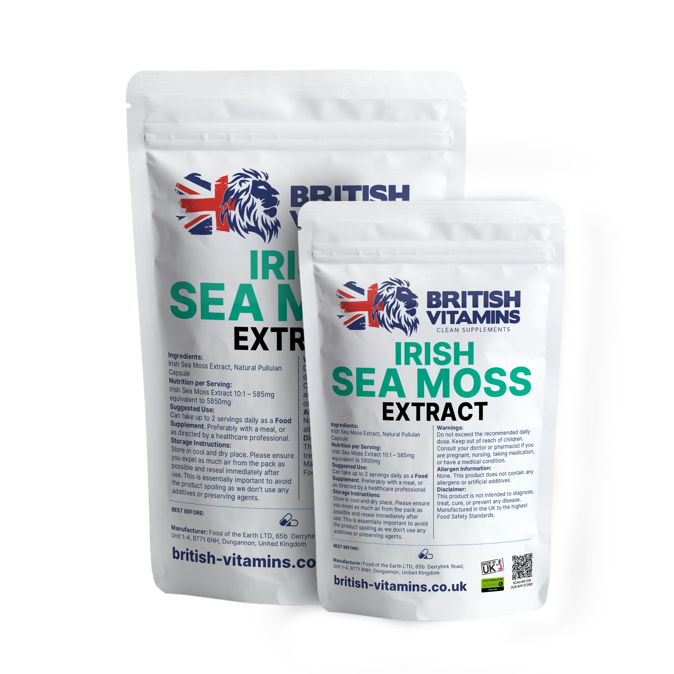 British Vitamins Irish Sea Moss Extract food supplement pouches in clean supplement collection
