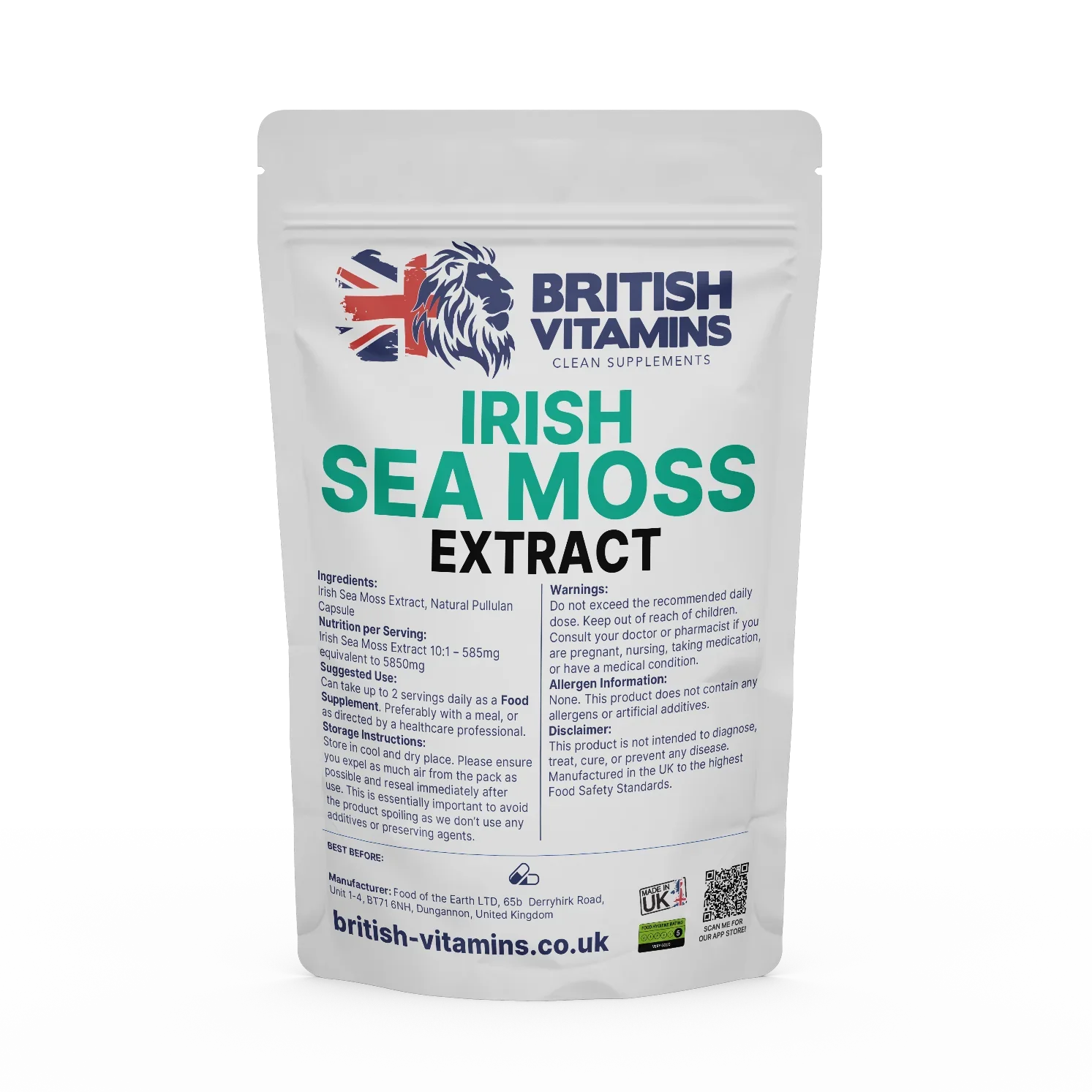 British Vitamins Irish Sea Moss Extract food supplement pouch from clean supplements collection