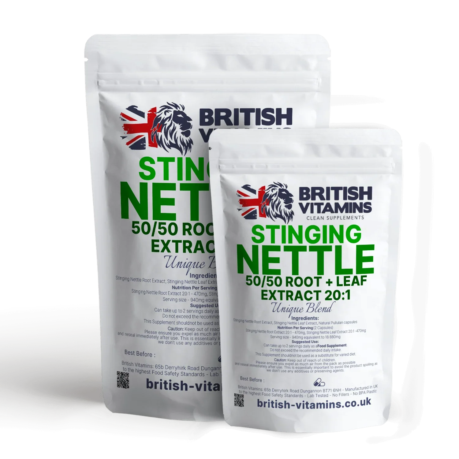 British Vitamins Stinging Nettle 50/50 Root and Leaf Extract food supplement pouches