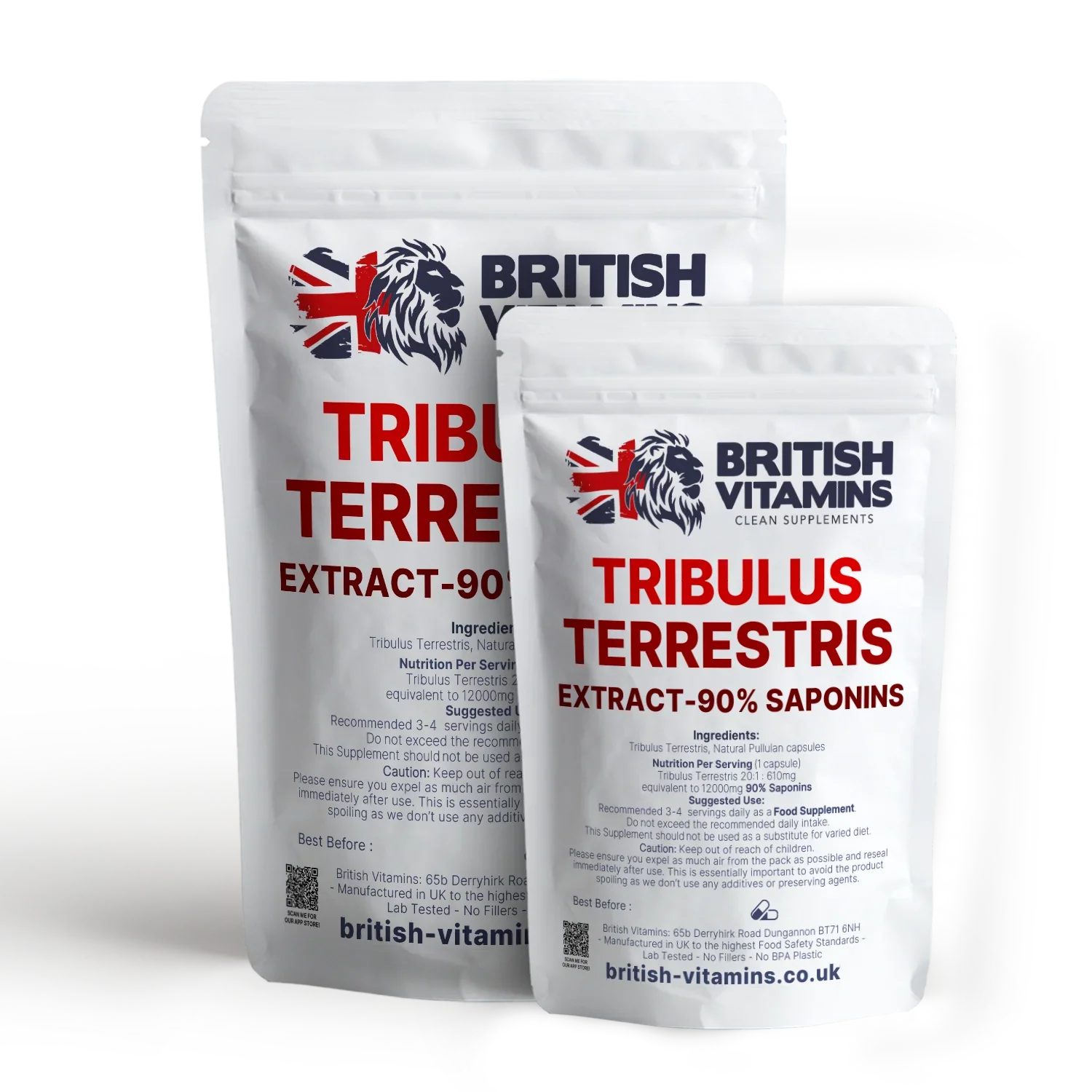 British Vitamins Tribulus Terrestris Extract 90% Saponins food supplement pouches from natural supplements collection