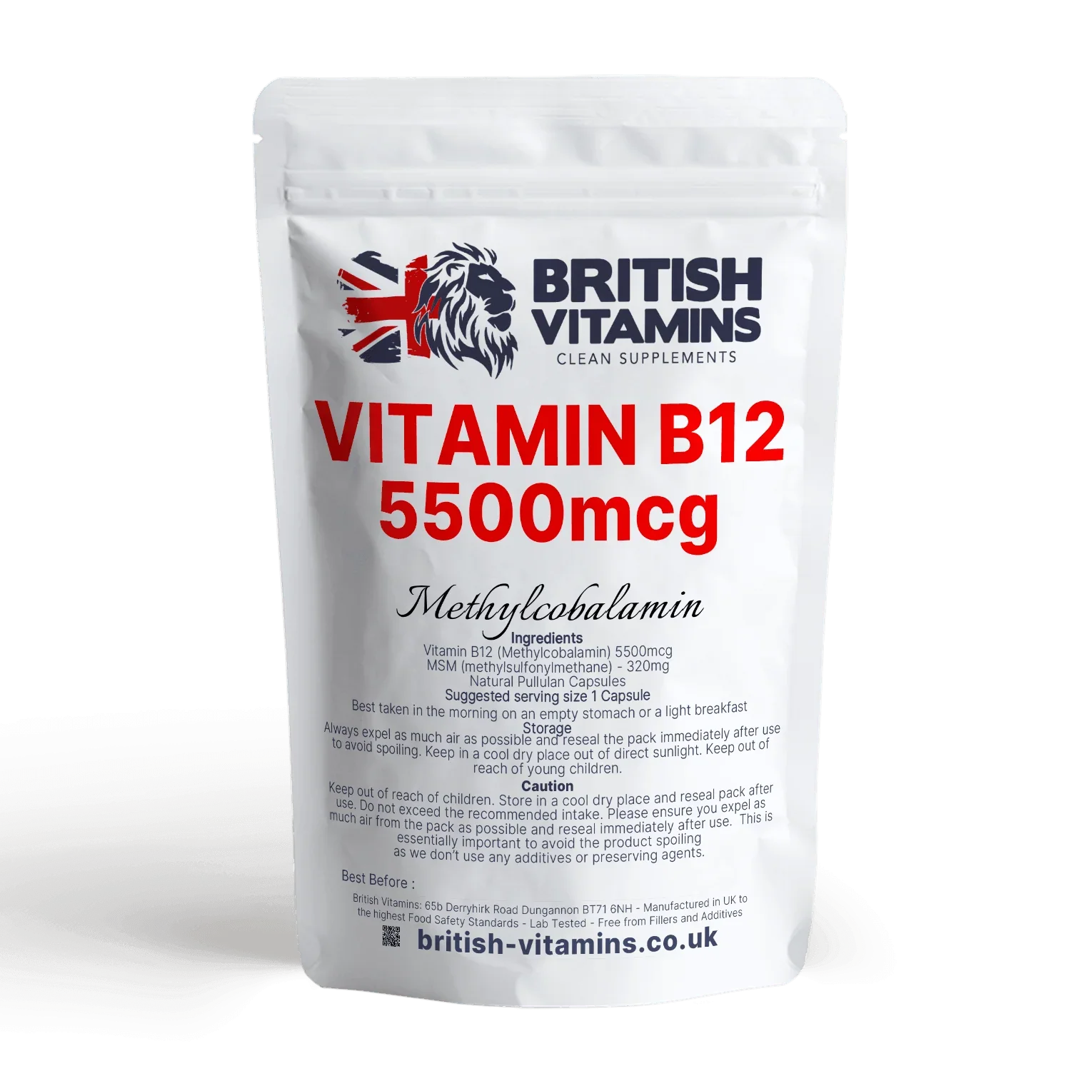 British Vitamins Vitamin B12 5500mcg Methylcobalamin food supplement capsules