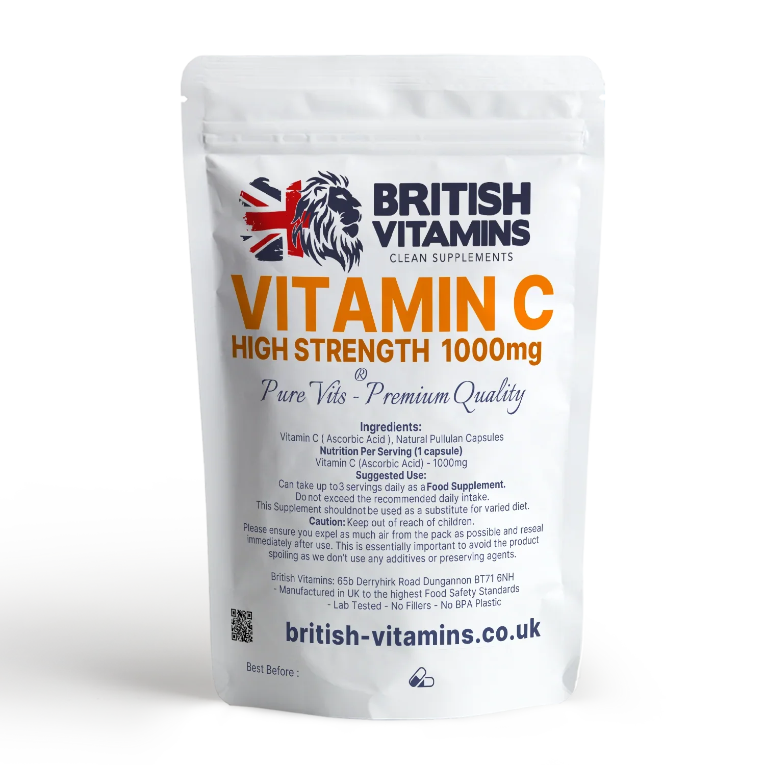 British Vitamins Vitamin C high strength 1000mg pure vits food supplement pouch