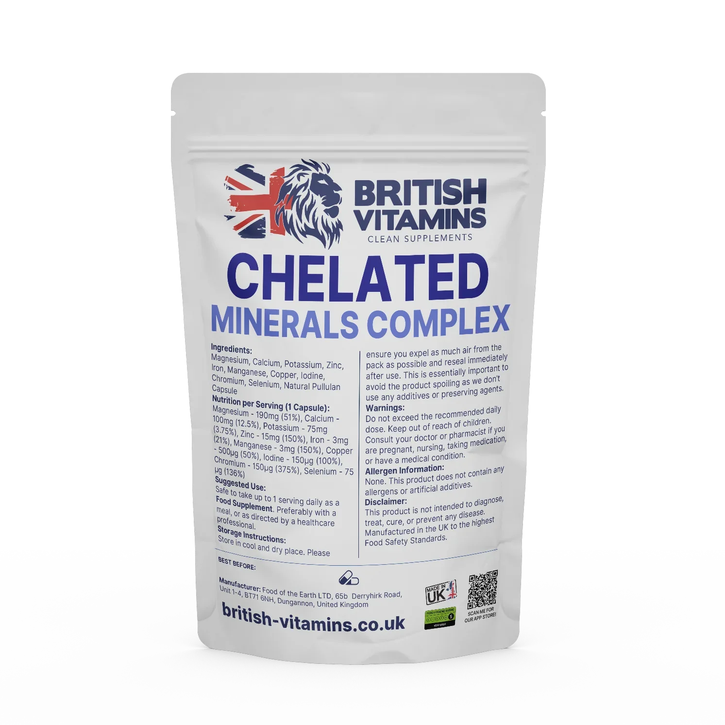British Vitamins Chelated Minerals Complex food supplement pouch for mineral complex supplements