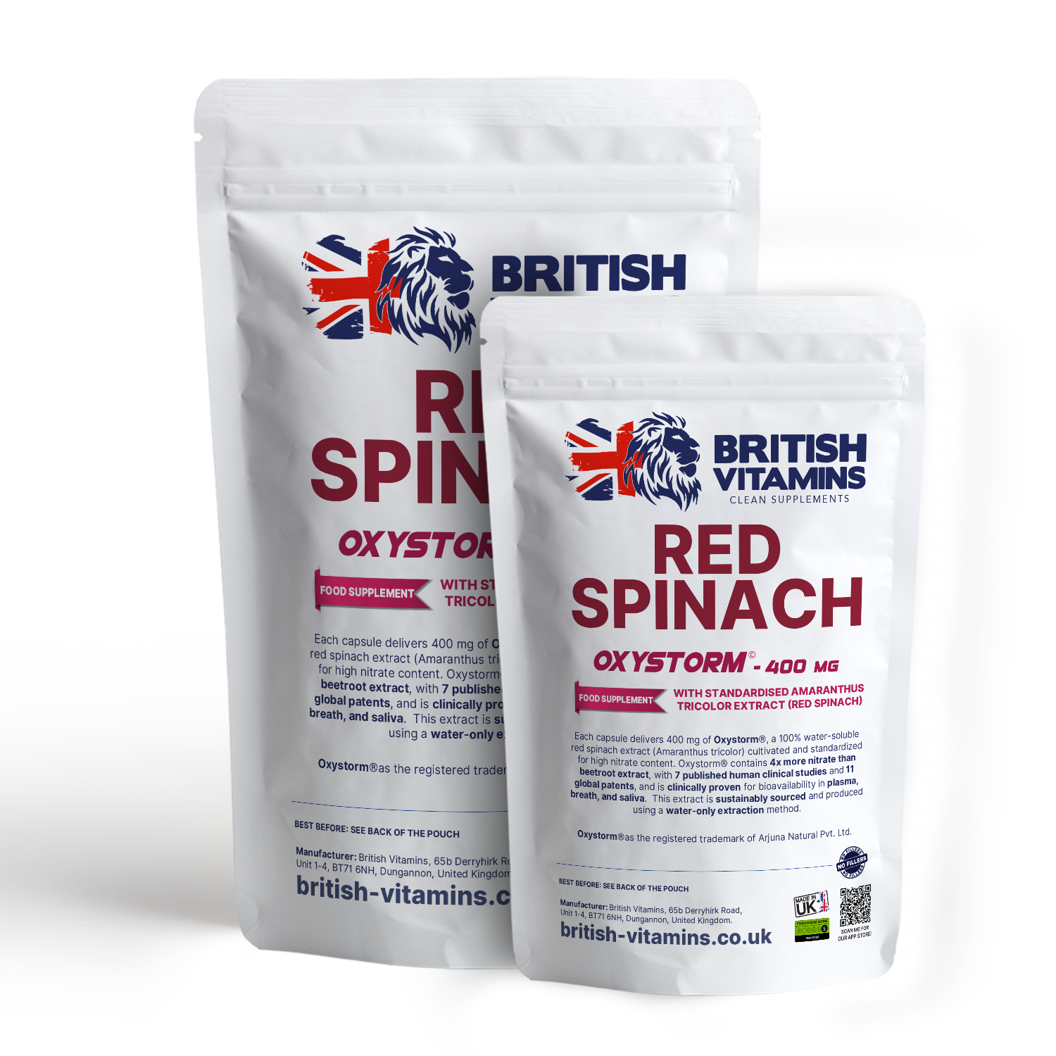 British Vitamins Red Spinach Oxystorm food supplement 60 capsules pouch from clean supplement collection