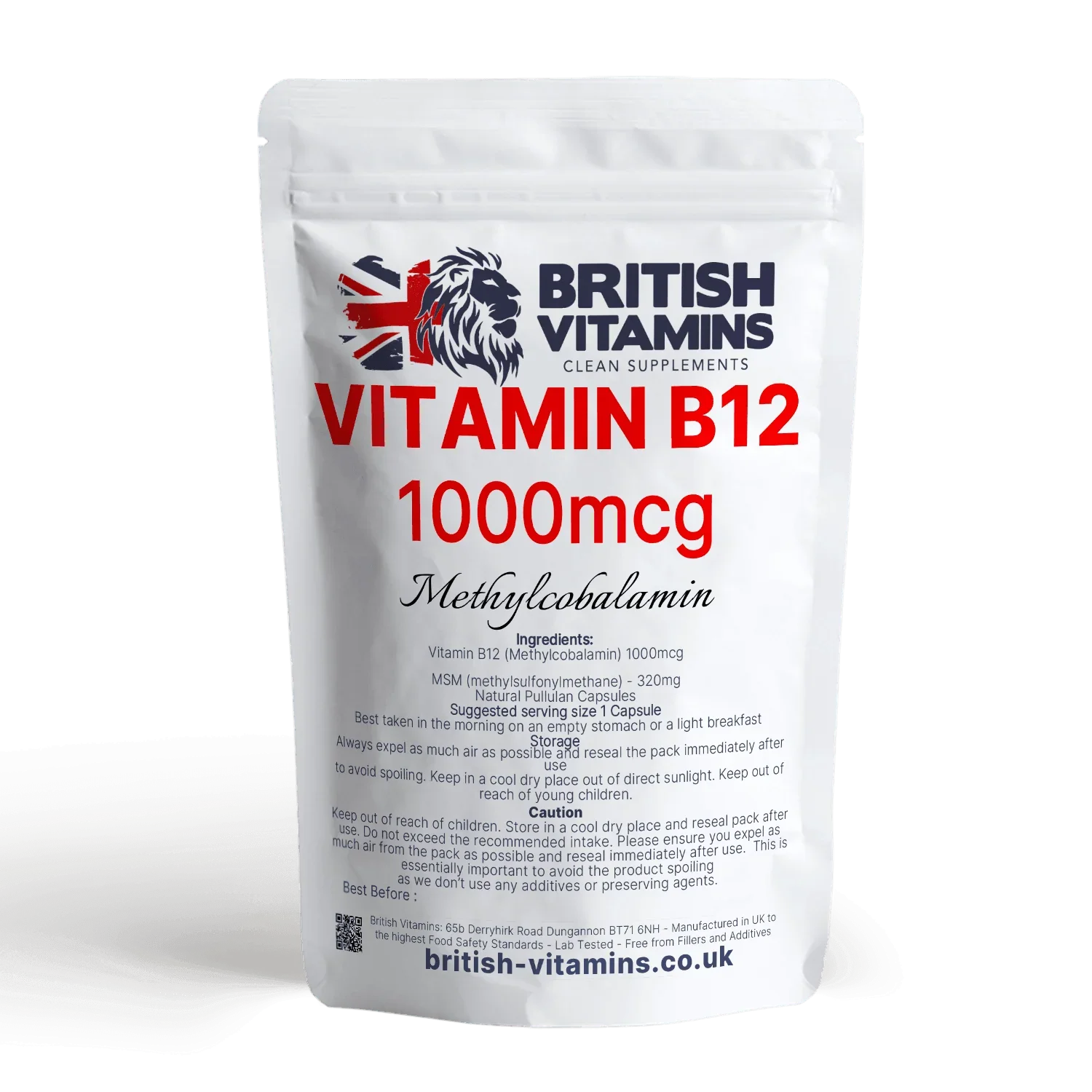 British Vitamins Vitamin B12 1000mcg Methylcobalamin food supplement capsules package