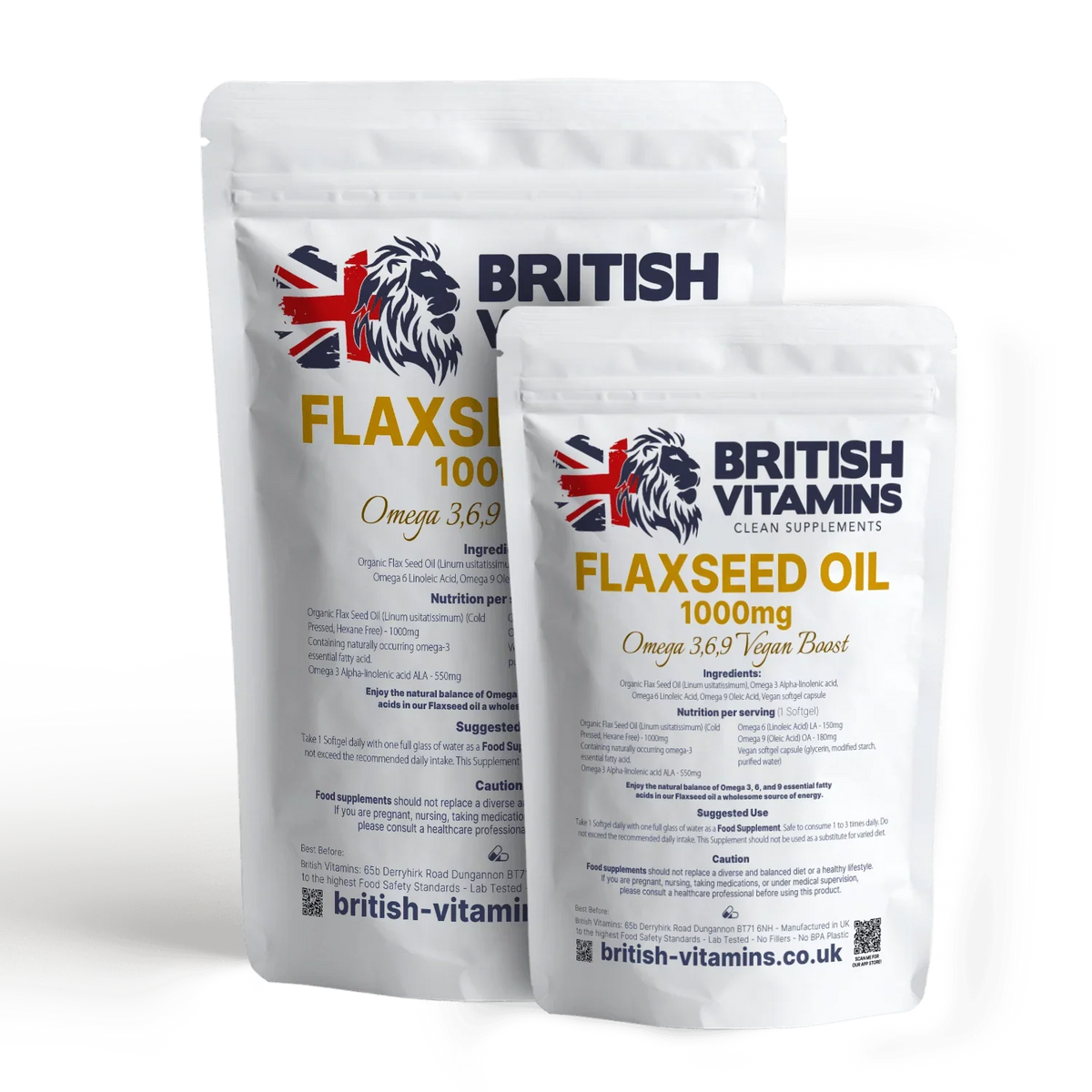 Flaxseed Oil 1000mg Omega 3, 6, 9 Food Supplement British Vitamins