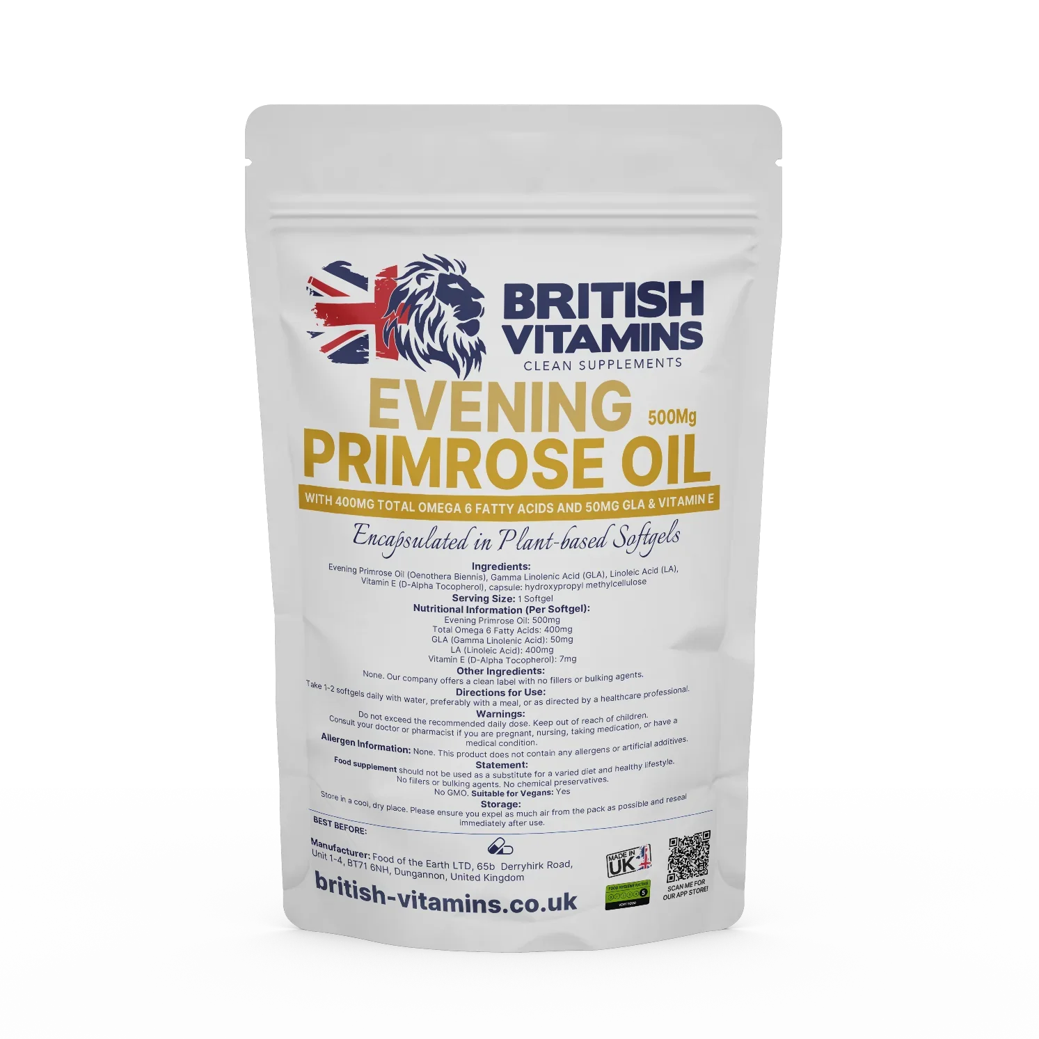 Evening Primrose Oil 500mg Softgel Natural Supplement Health & Beauty:Vitamins & Lifestyle Supplements:Sports Supplements:Protein Shakes & Bodybuilding British Vitamins 5 Capsules