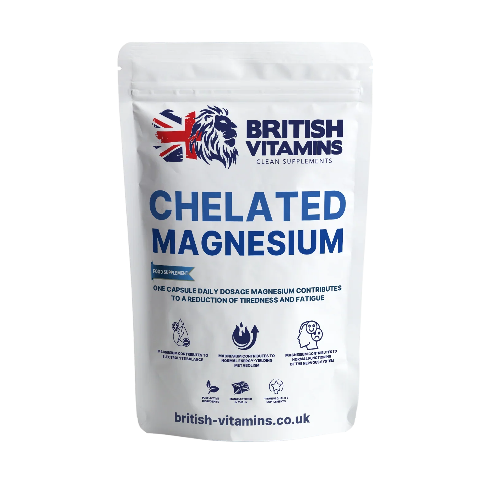 British Vitamins Chelated Magnesium food supplement capsules, clean supplements for electrolyte balance and energy