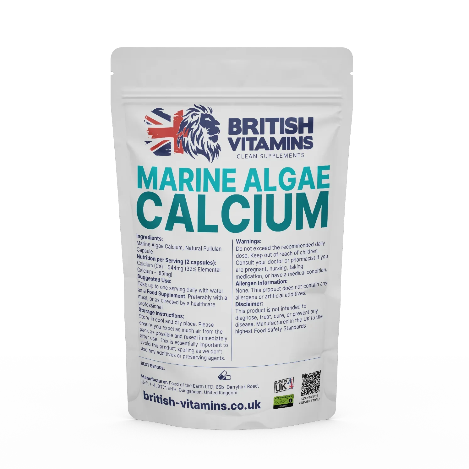 Algae Calcium contains Ocean Magnesium and Trace Minerals Health & Beauty:Vitamins & Lifestyle Supplements:Sports Supplements:Protein Shakes & Bodybuilding British Vitamins 60 Capsules