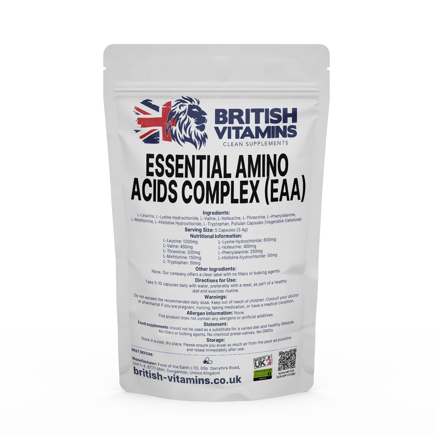 Essential Amino Acids (EAA) Health & Beauty:Vitamins & Lifestyle Supplements:Vitamins & Minerals British Vitamins 120 Capsules