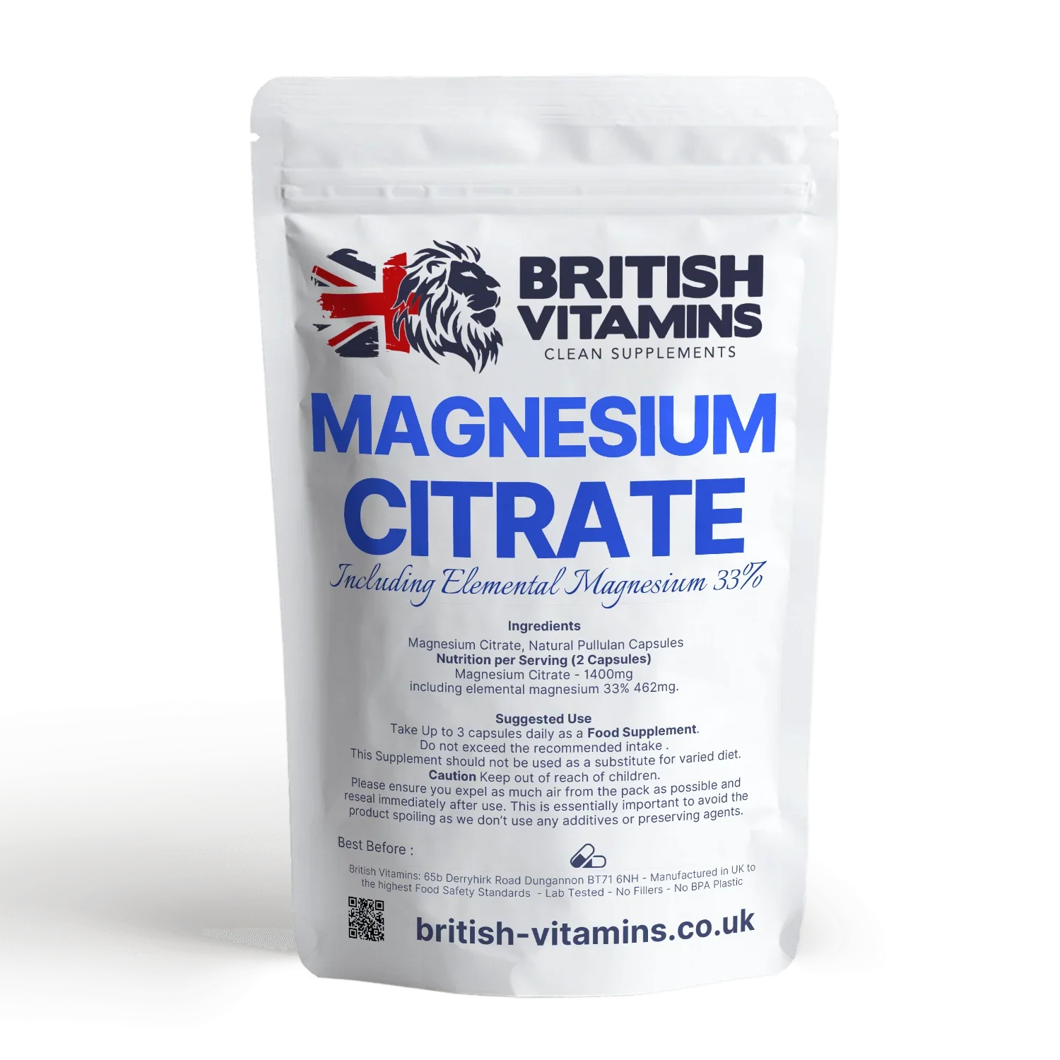 British Vitamins Magnesium Citrate capsules food supplement from clean supplements collection