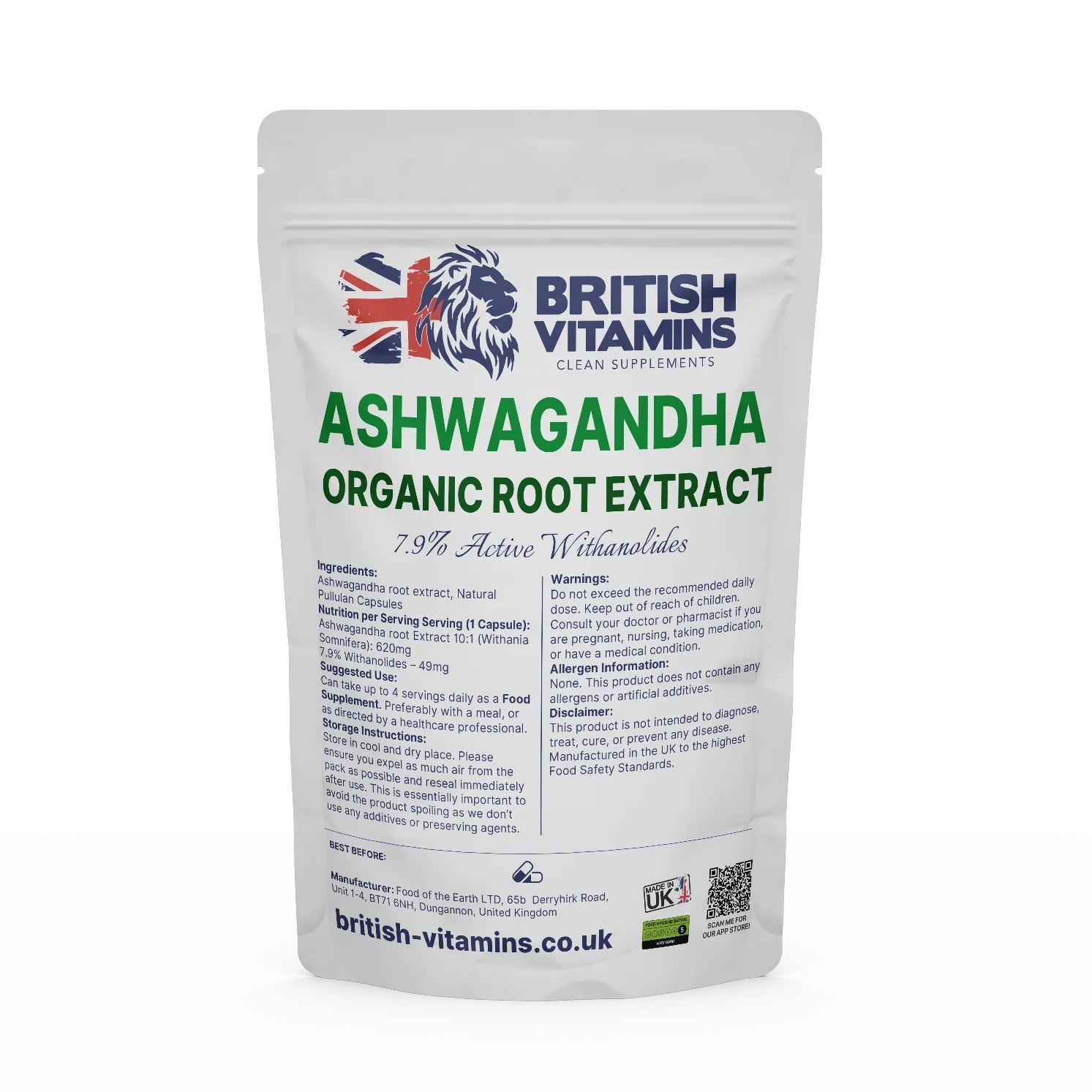 Ashwagandha Root Extract 7.9% Withanolides Health & Beauty:Vitamins & Lifestyle Supplements:Vitamins & Minerals British Vitamins 30 Capsules