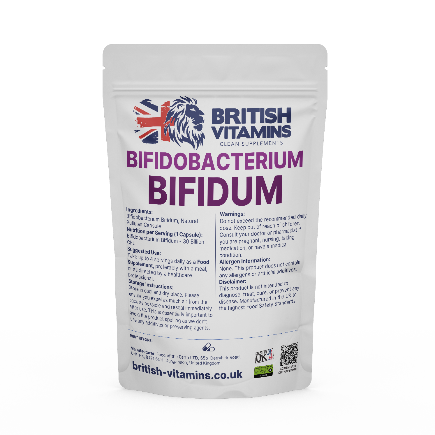 Bifidobacterium bifidum BB-06 – Live Cultures 30 Billion CFU | Clean-Label - BritishVitaminsuk