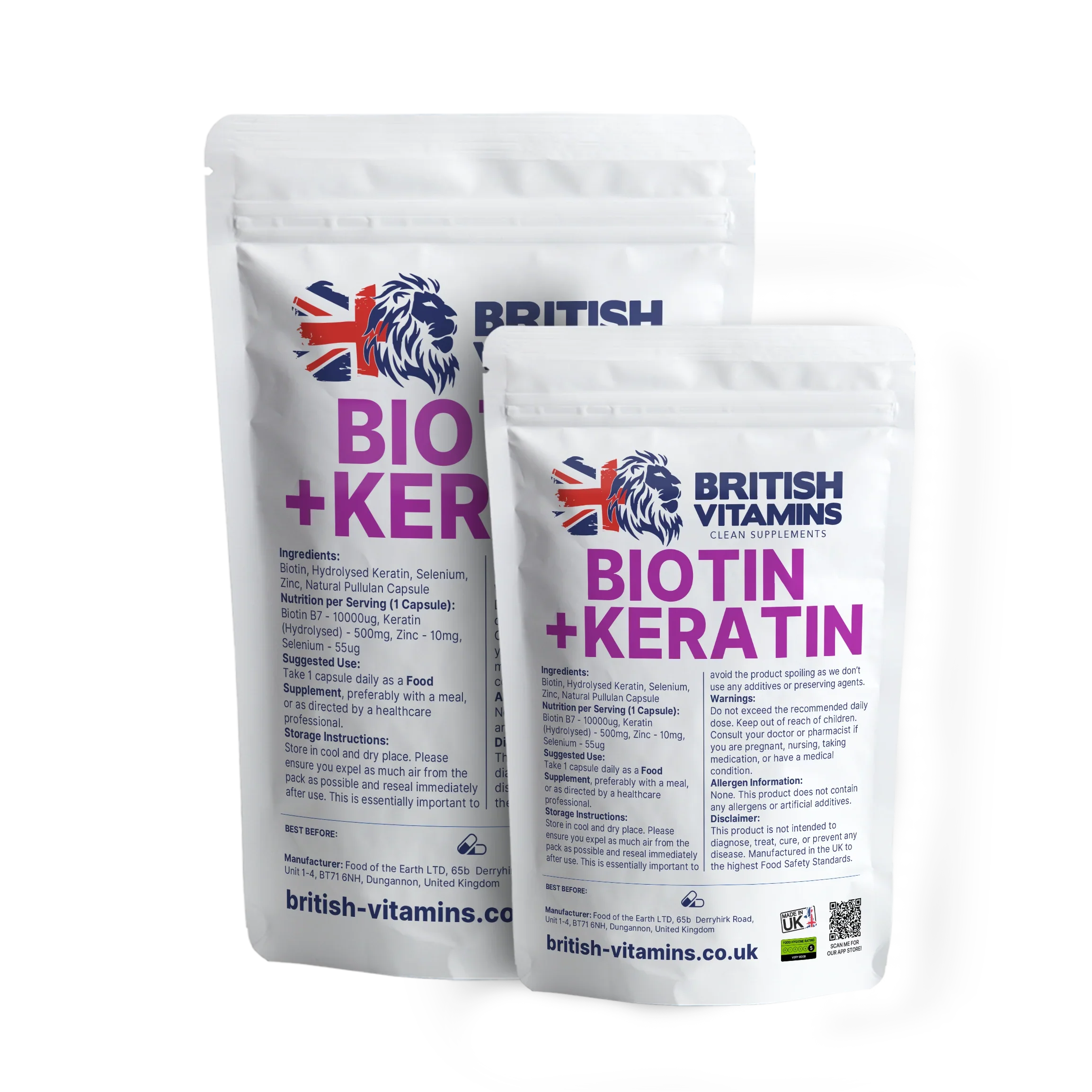 10,000mcg Biotin Plus Keratin Tablets – Hair, Skin & Nails Dietary Supplement – 60 Count (Made In USA)