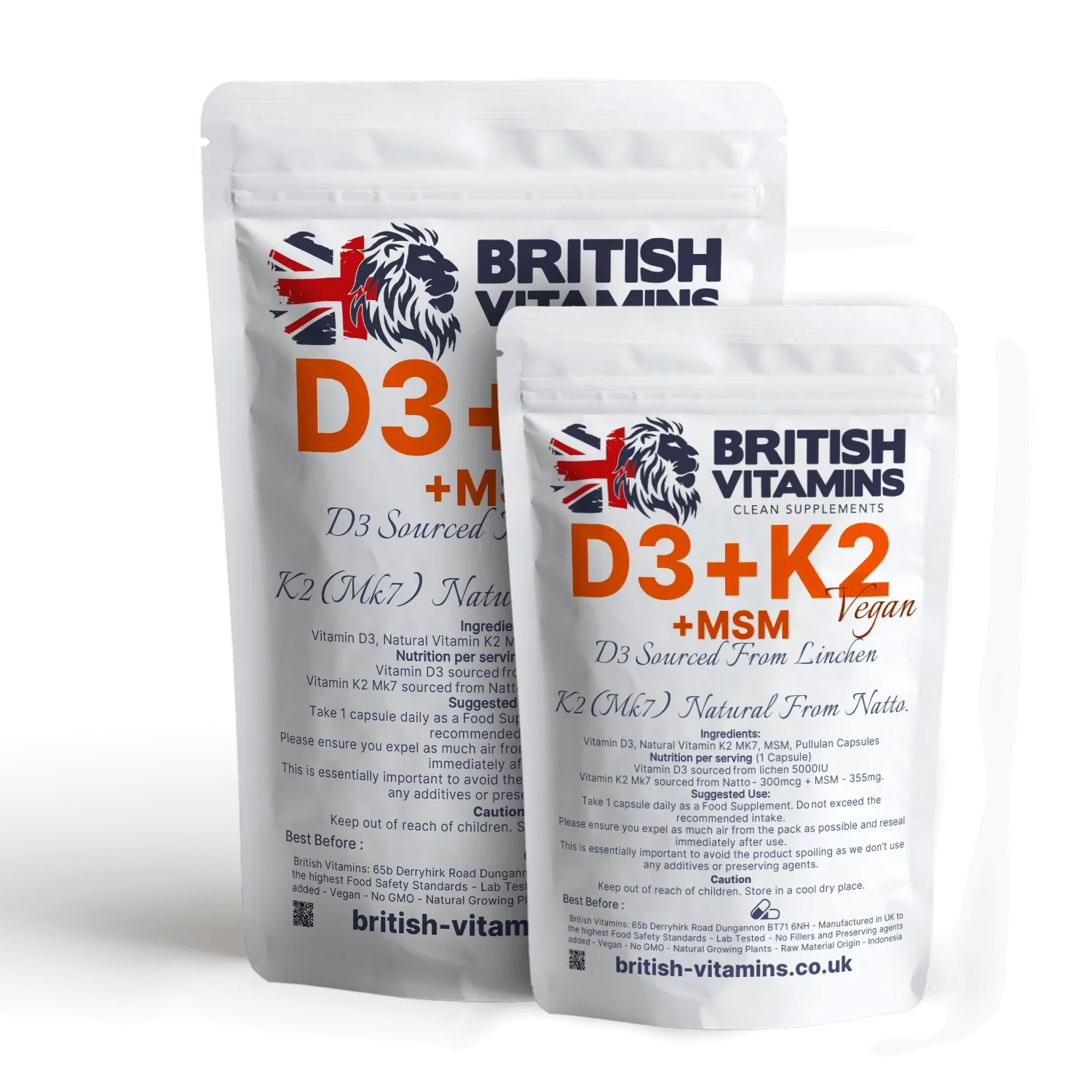 British Vitamins D3+K2 vegan food supplement capsules from clean supplements collection