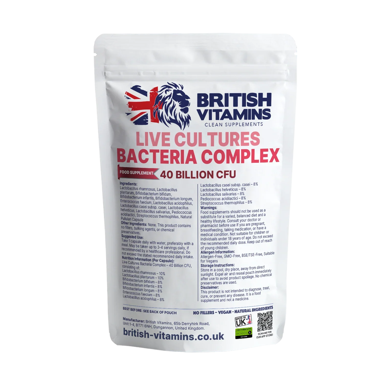 British Vitamins Live Cultures Bacteria Complex food supplement with 40 billion CFU probiotics