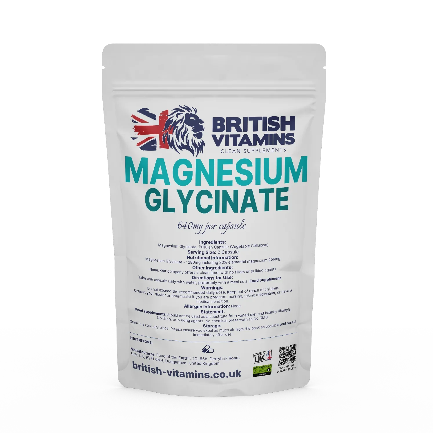Magnesium Glycinate contains 20% elemental magnesium Health & Beauty:Vitamins & Lifestyle Supplements:Sports Supplements:Protein Shakes & Bodybuilding British Vitamins 5 capsules