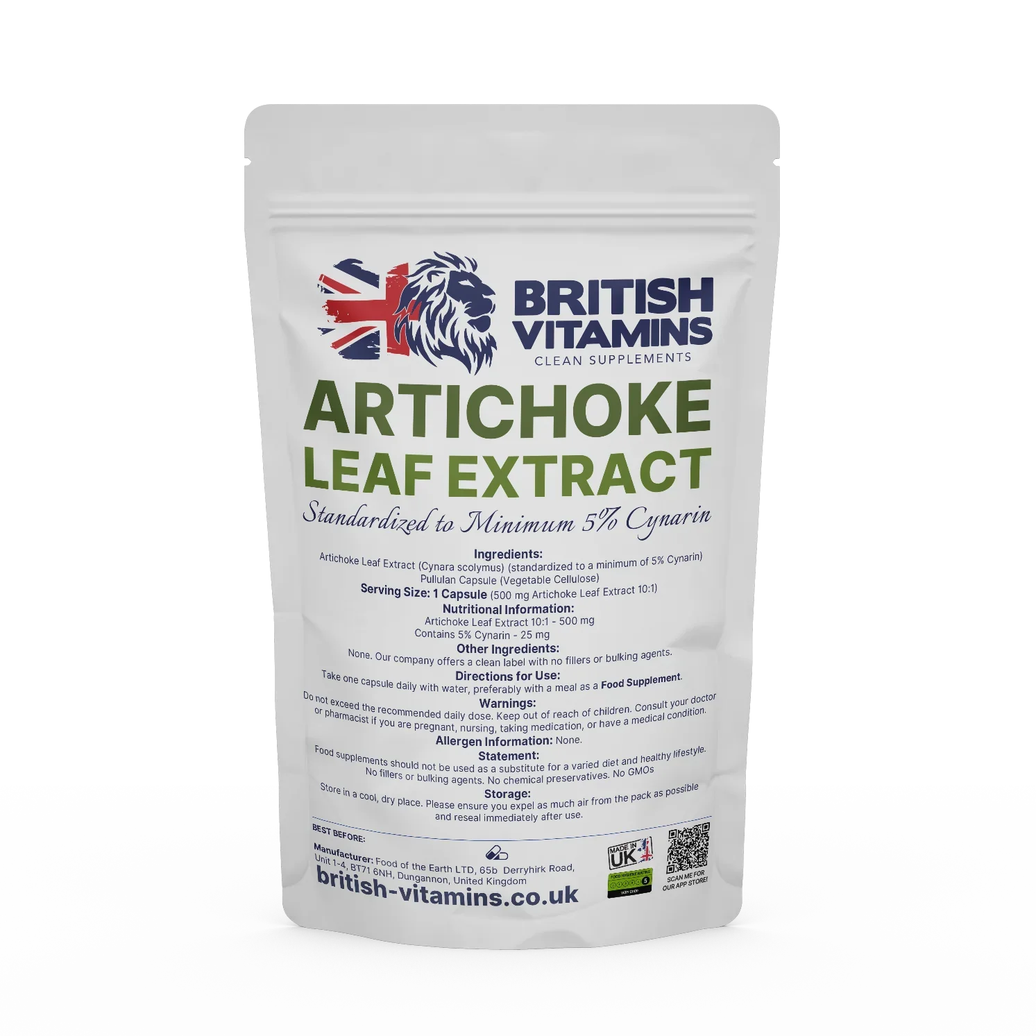 British Vitamins Artichoke Leaf Extract food supplement pouch from health and lifestyle vitamins collection