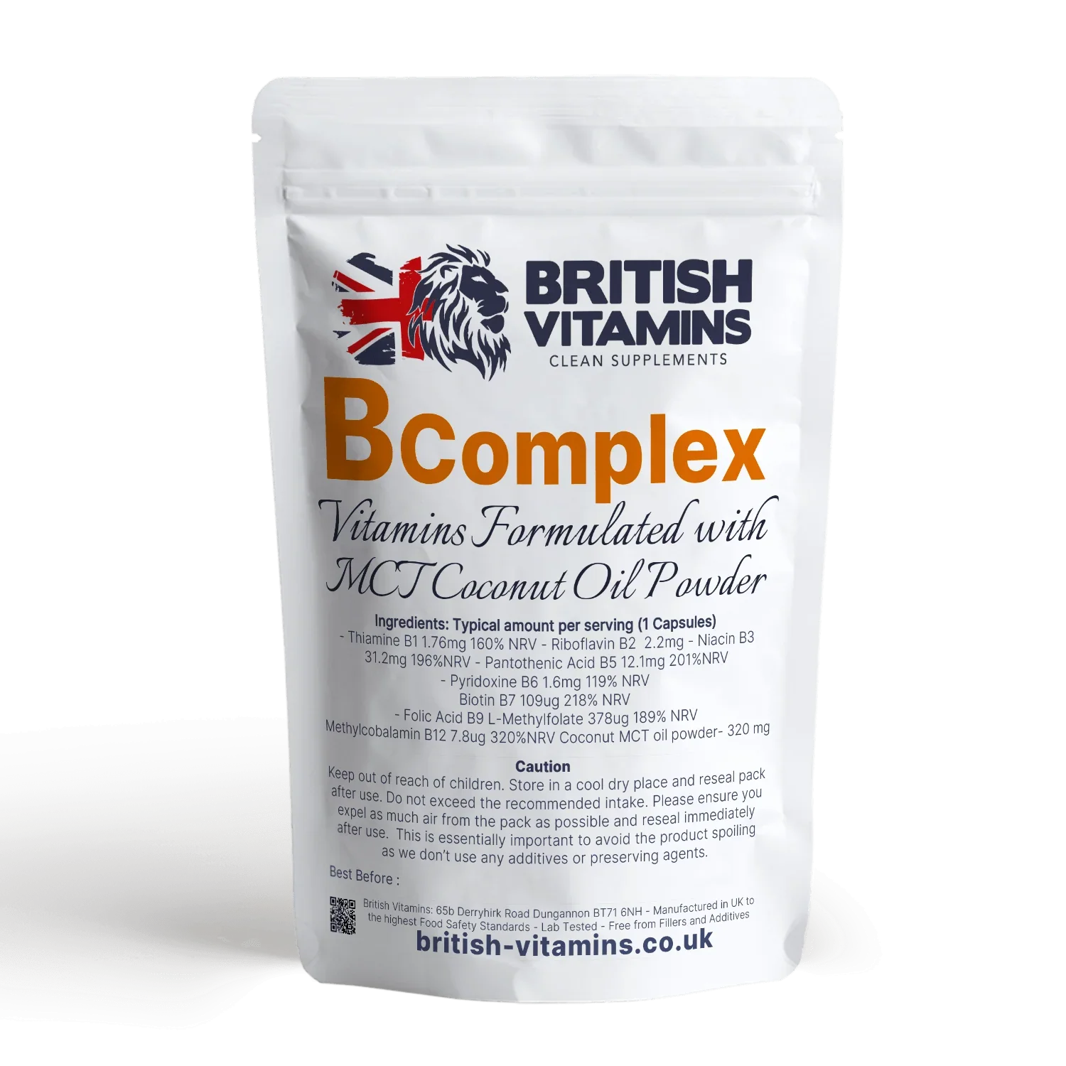 British Vitamins B complex food supplement with MCT coconut oil powder, health vitamins capsules