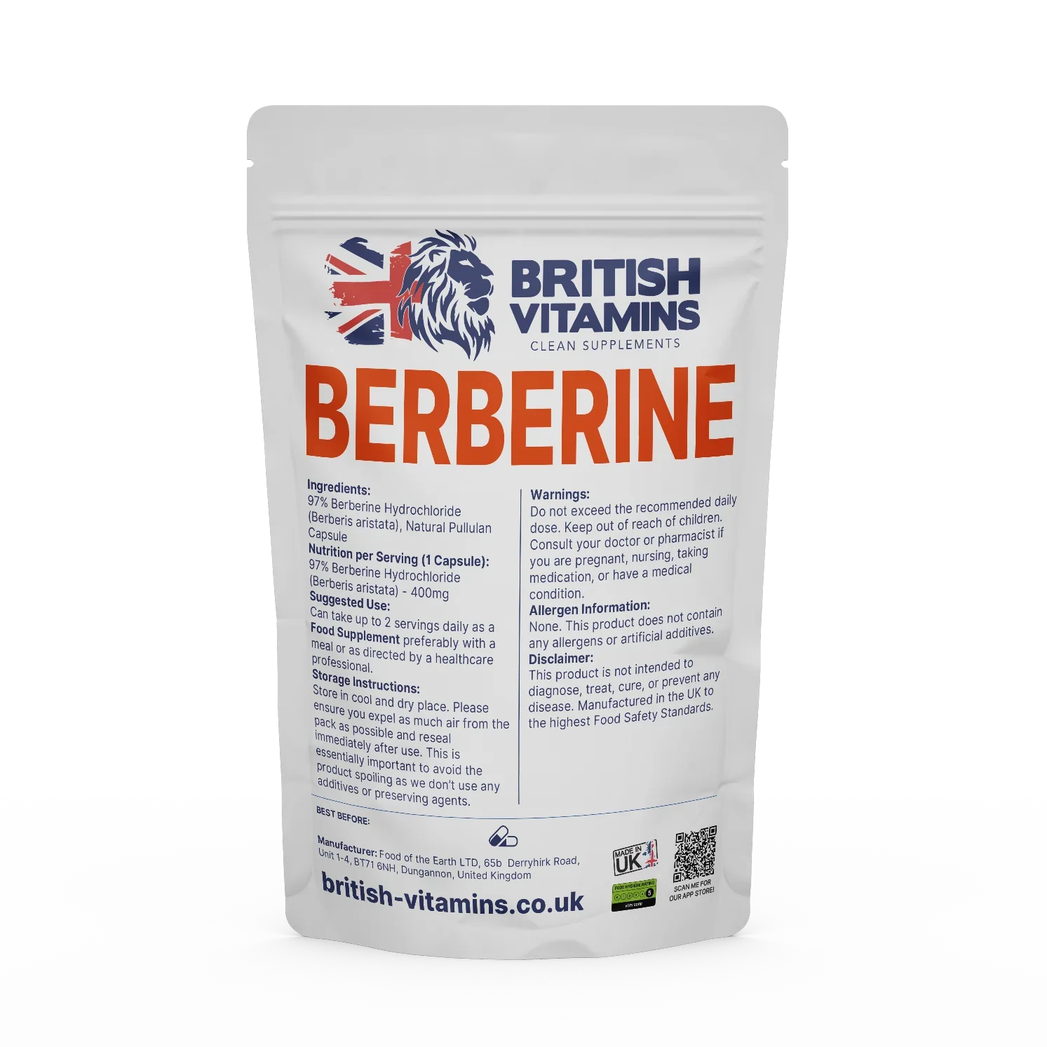Berberine HCl 400mg (from Berberis aristata) Additive-Free | Vegan | UK Made Health & Beauty:Vitamins & Lifestyle Supplements:Vitamins & Minerals British Vitamins 5 Capsules ( Sample )