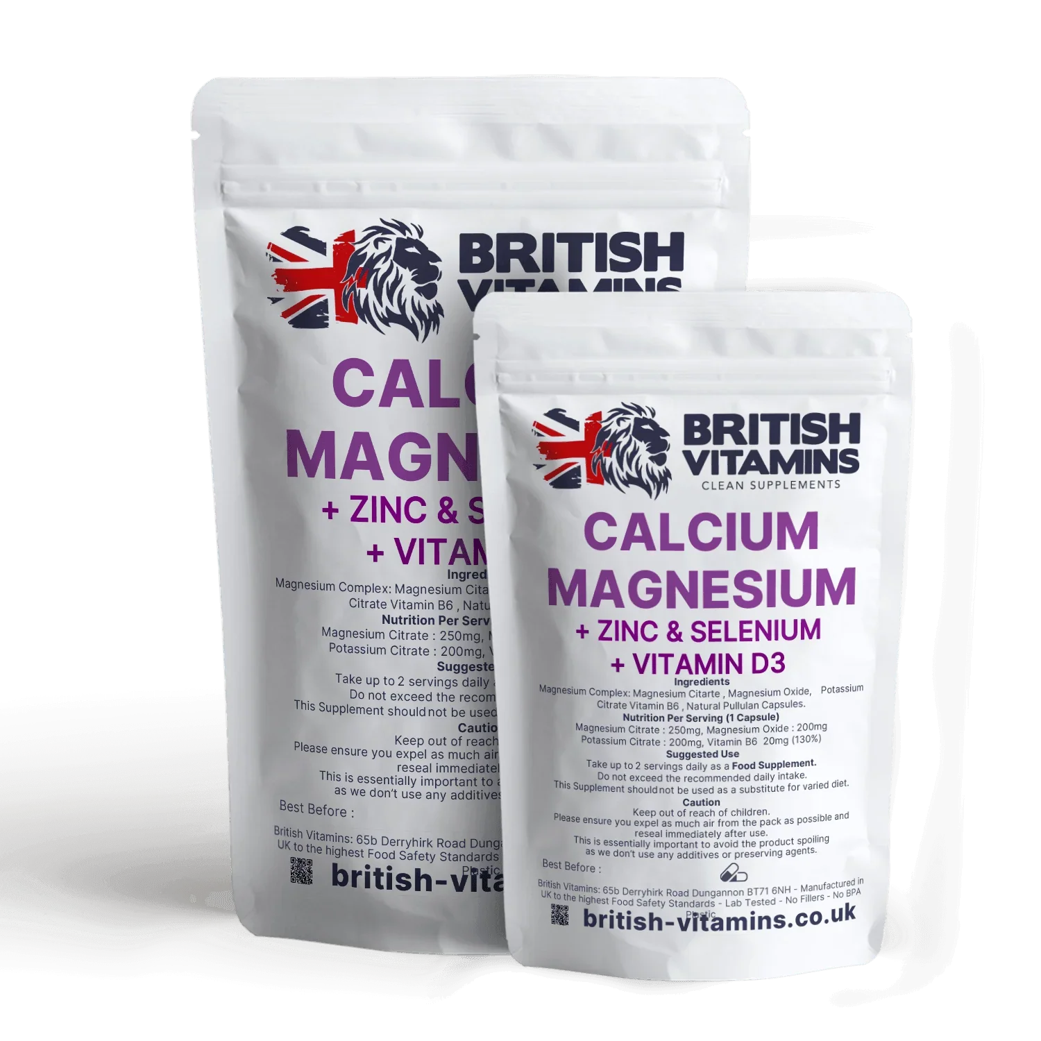British Vitamins Calcium Magnesium plus Zinc, Selenium & Vitamin D3 food supplement pouches from health and beauty vitamins collection