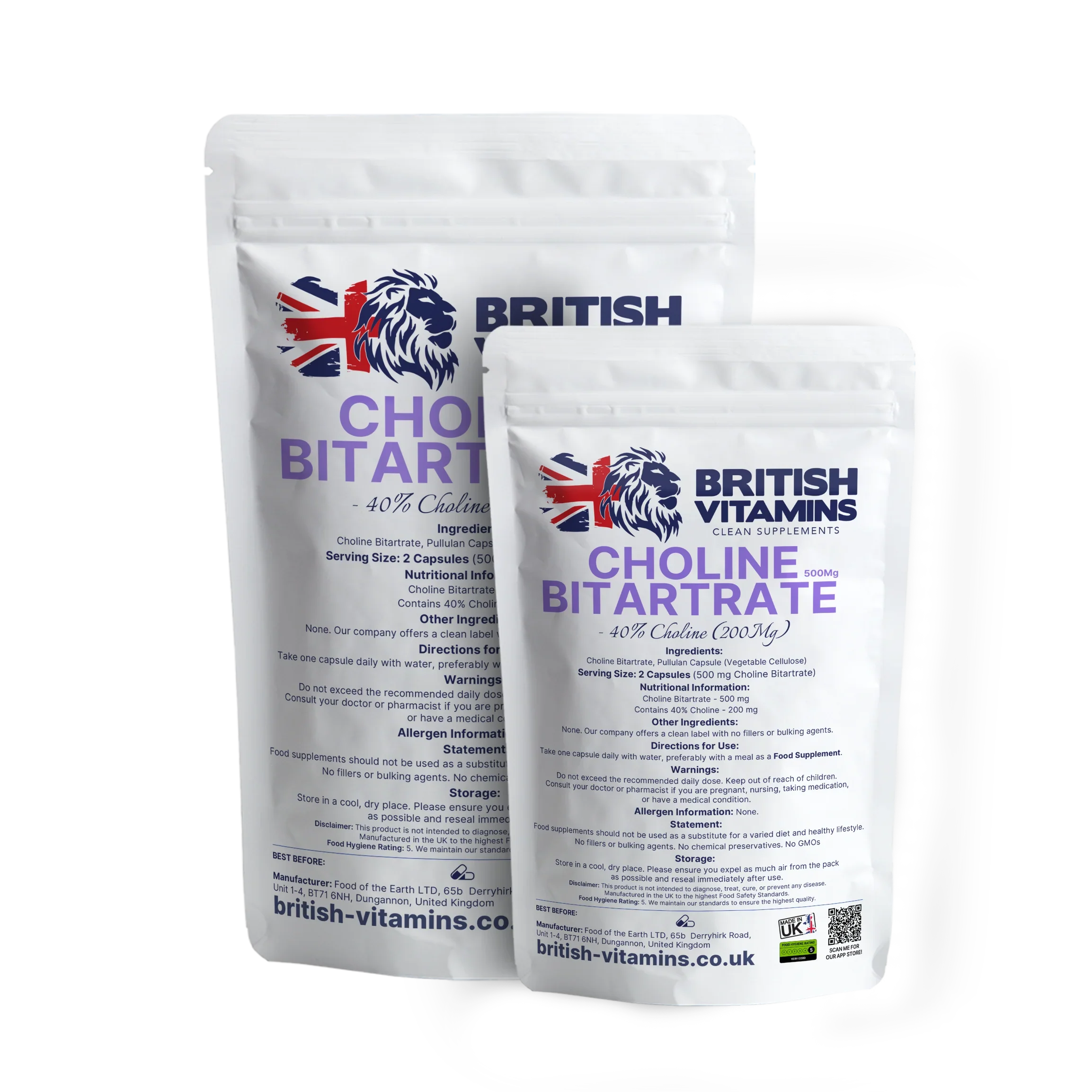 British Vitamins Choline Bitartrate food supplement packs, health vitamins, lifestyle supplements
