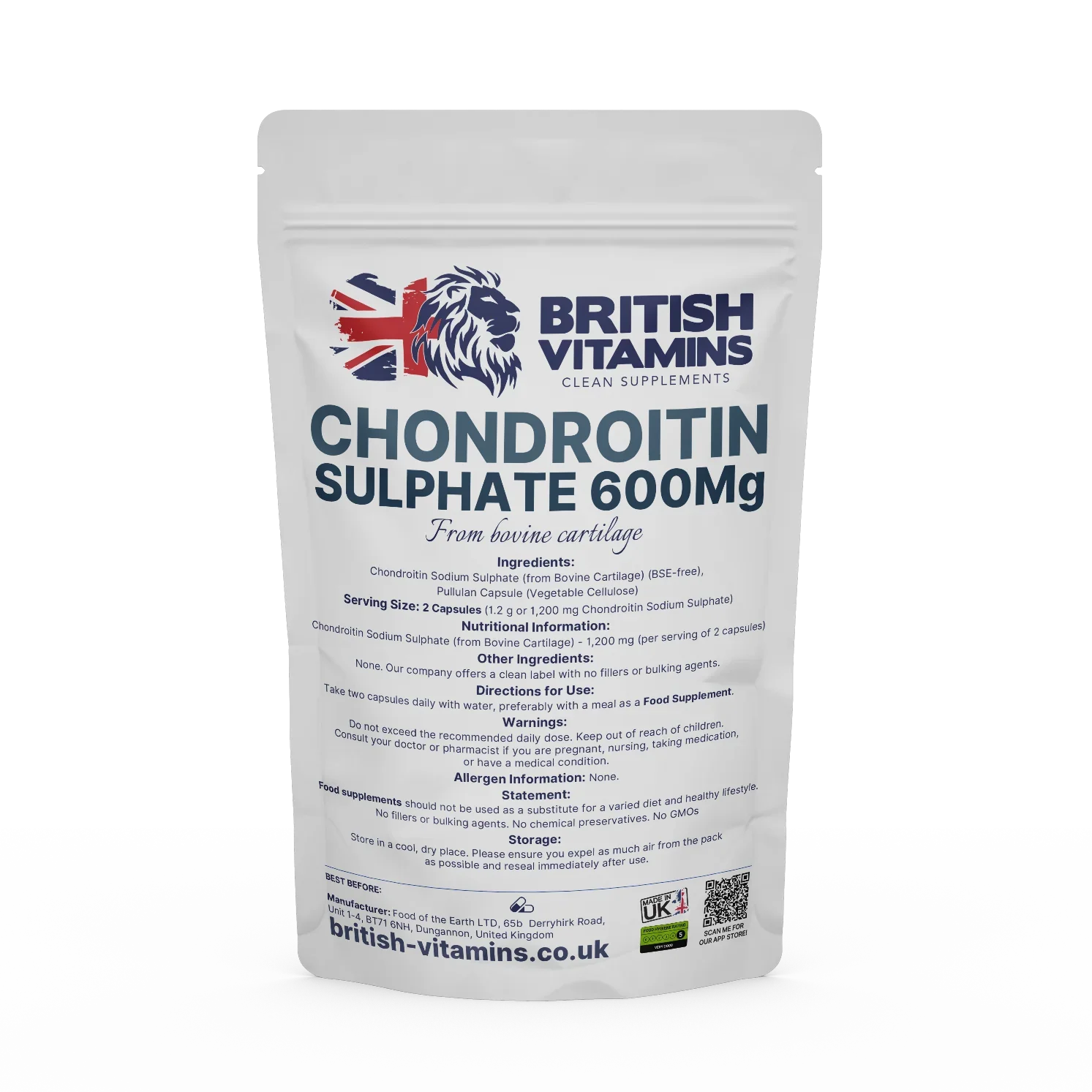 Chondroitin Sodium Sulfate 600MG Health & Beauty:Vitamins & Lifestyle Supplements:Vitamins & Minerals British Vitamins 5 Capsules ( Sample )