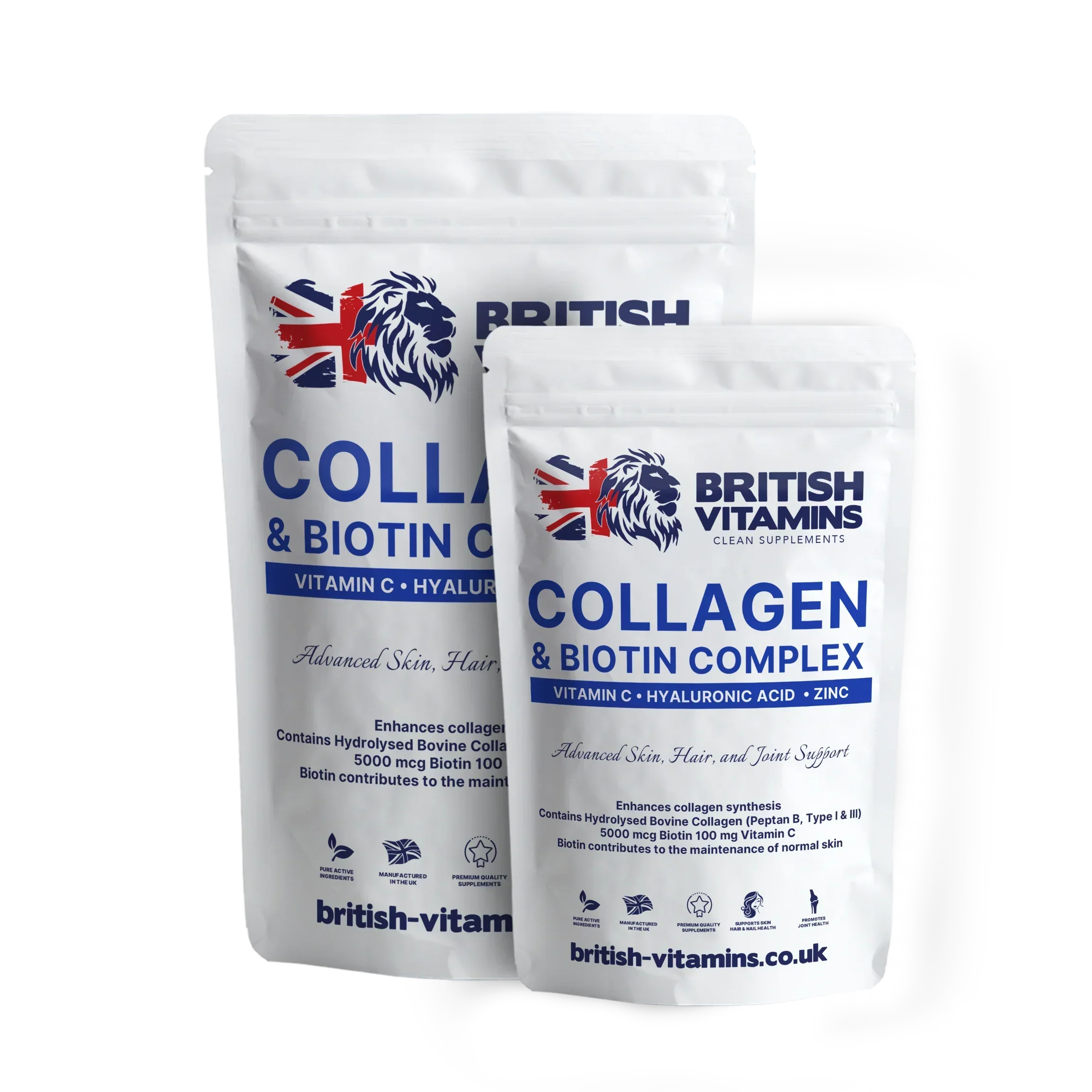 British Vitamins Collagen & Biotin Complex food supplement with Vitamin C hyaluronic acid Zinc for skin hair joint health