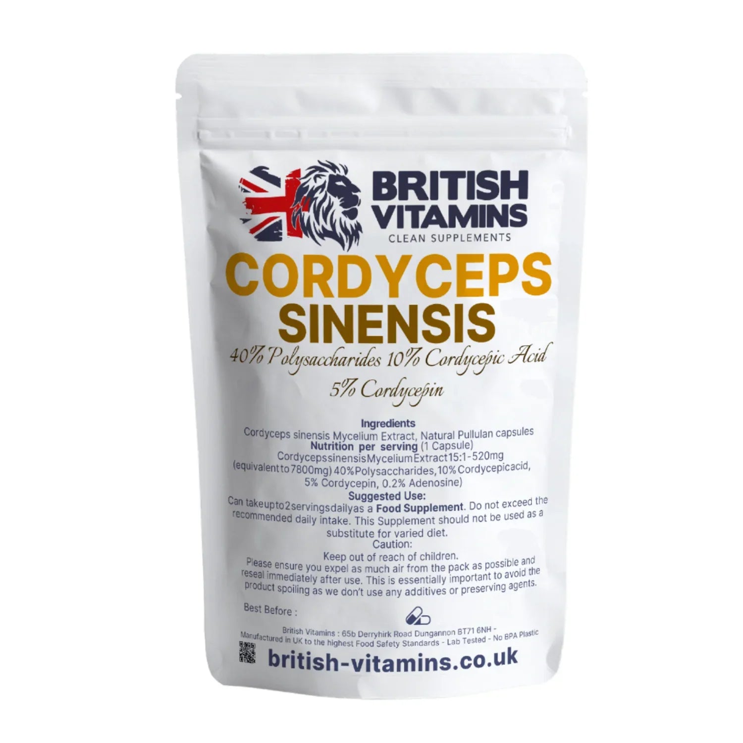 British Vitamins Cordyceps Sinensis food supplement capsule pack from Clean Supplements collection